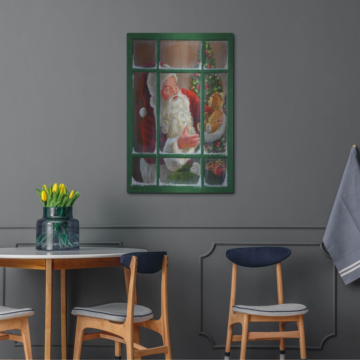 Luxe Metal Art 'Santa Window 3' by David Lindsley, Metal Wall Art,24x36