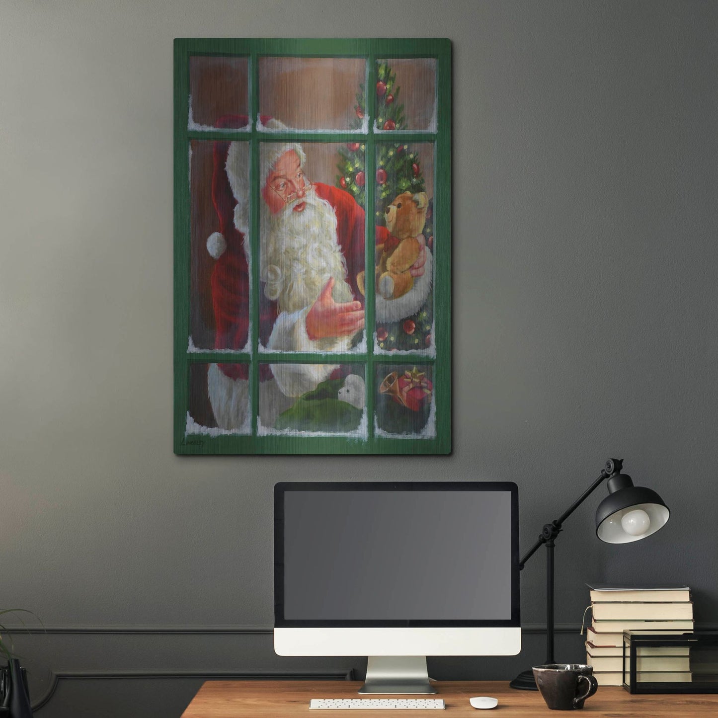 Luxe Metal Art 'Santa Window 3' by David Lindsley, Metal Wall Art,24x36