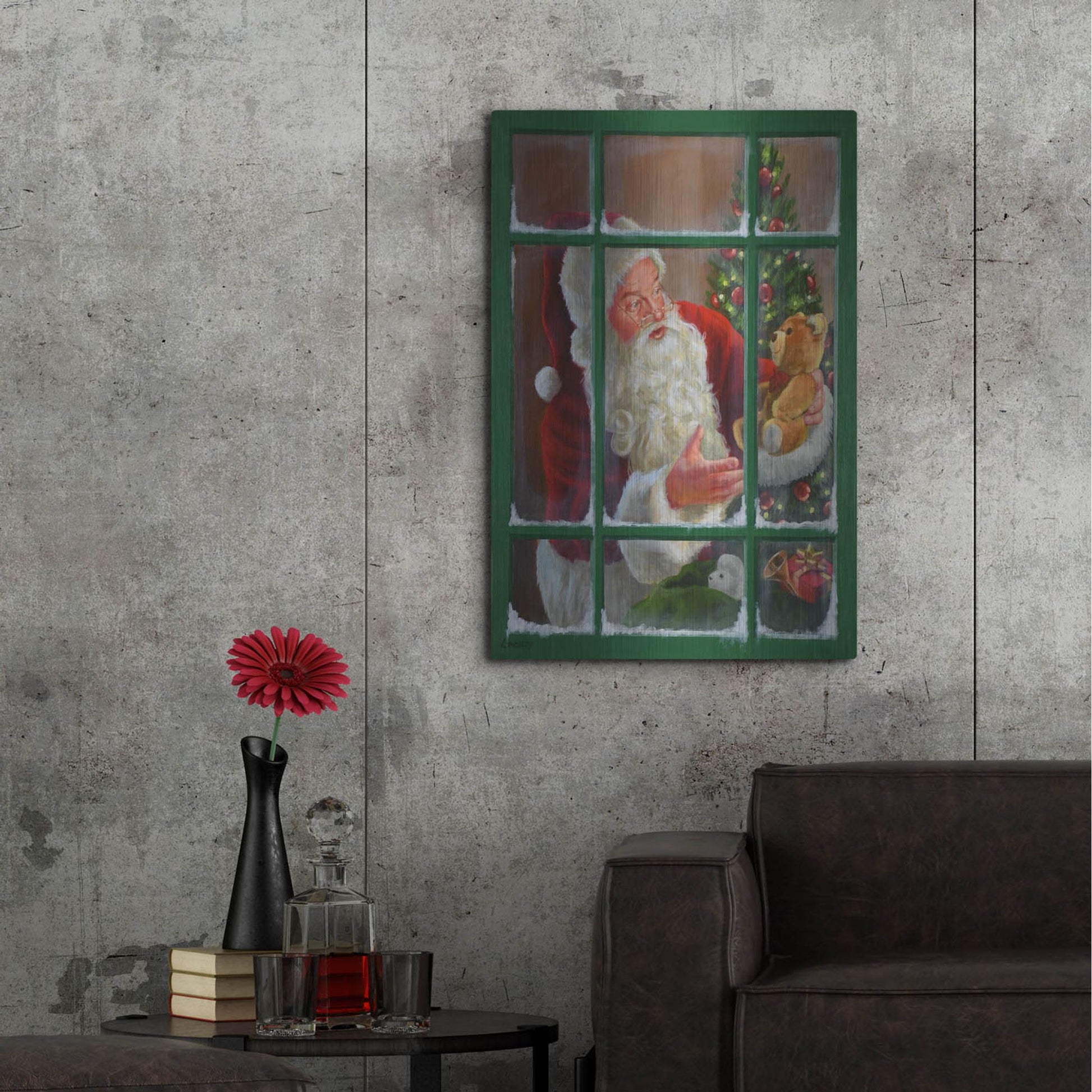 Luxe Metal Art 'Santa Window 3' by David Lindsley, Metal Wall Art,24x36