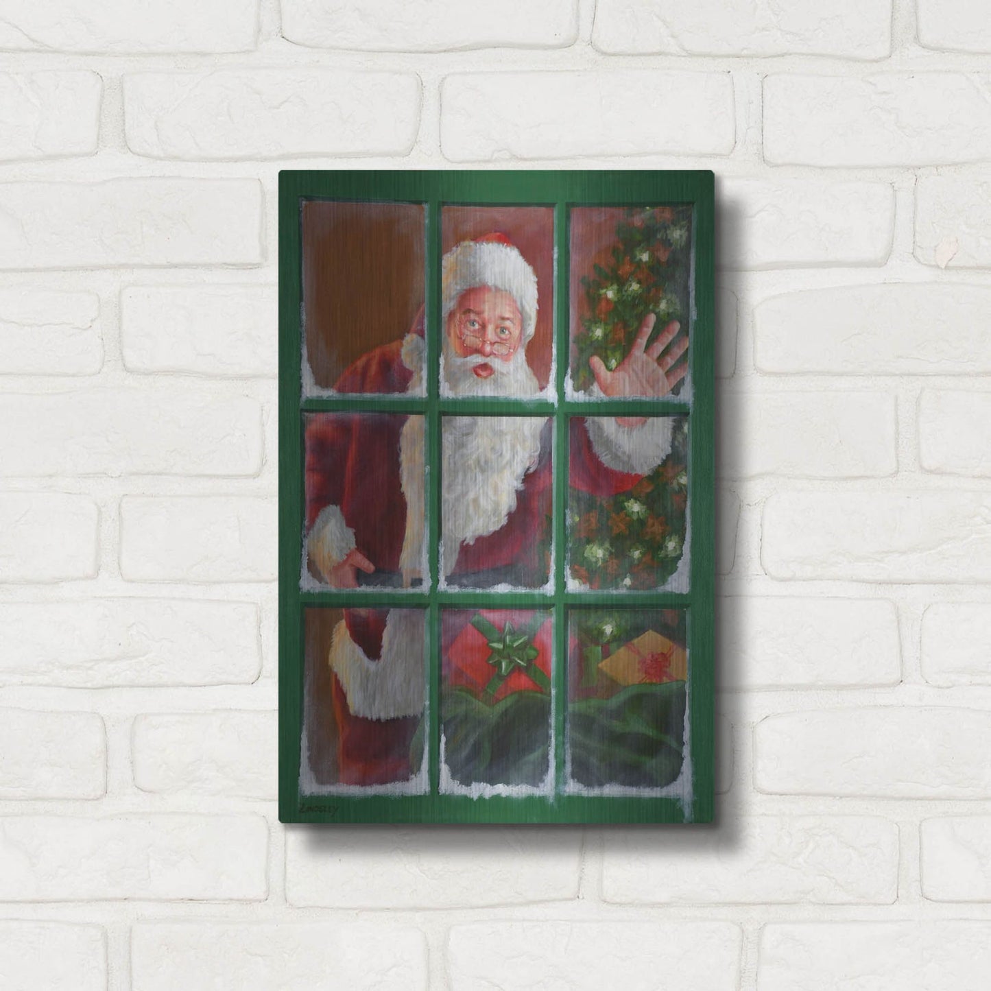 Luxe Metal Art 'Santa Window 4' by David Lindsley, Metal Wall Art,12x16