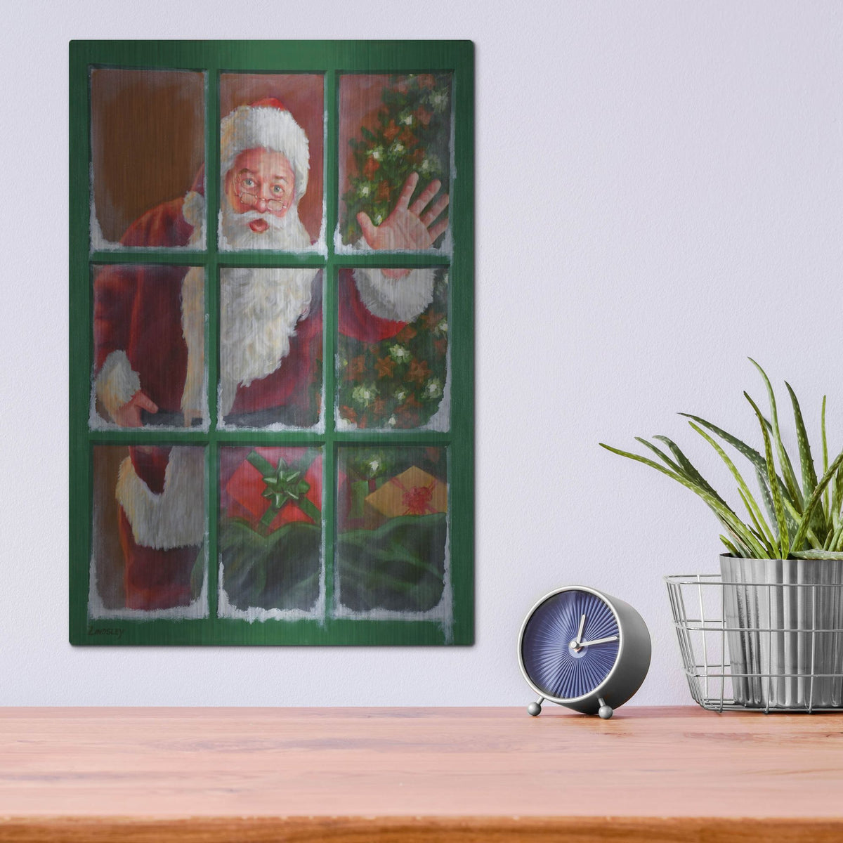 Luxe Metal Art 'Santa Window 4' by David Lindsley, Metal Wall Art,12x16