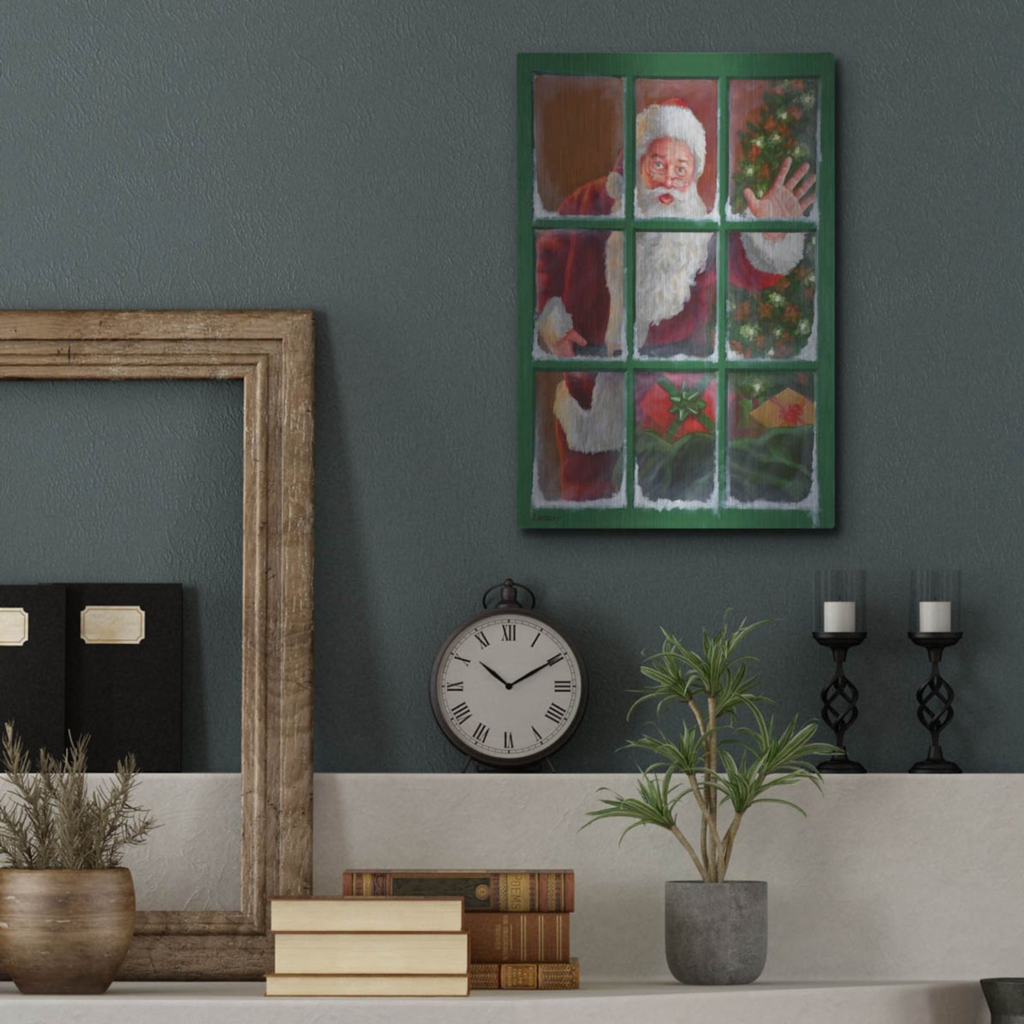 Luxe Metal Art 'Santa Window 4' by David Lindsley, Metal Wall Art,12x16