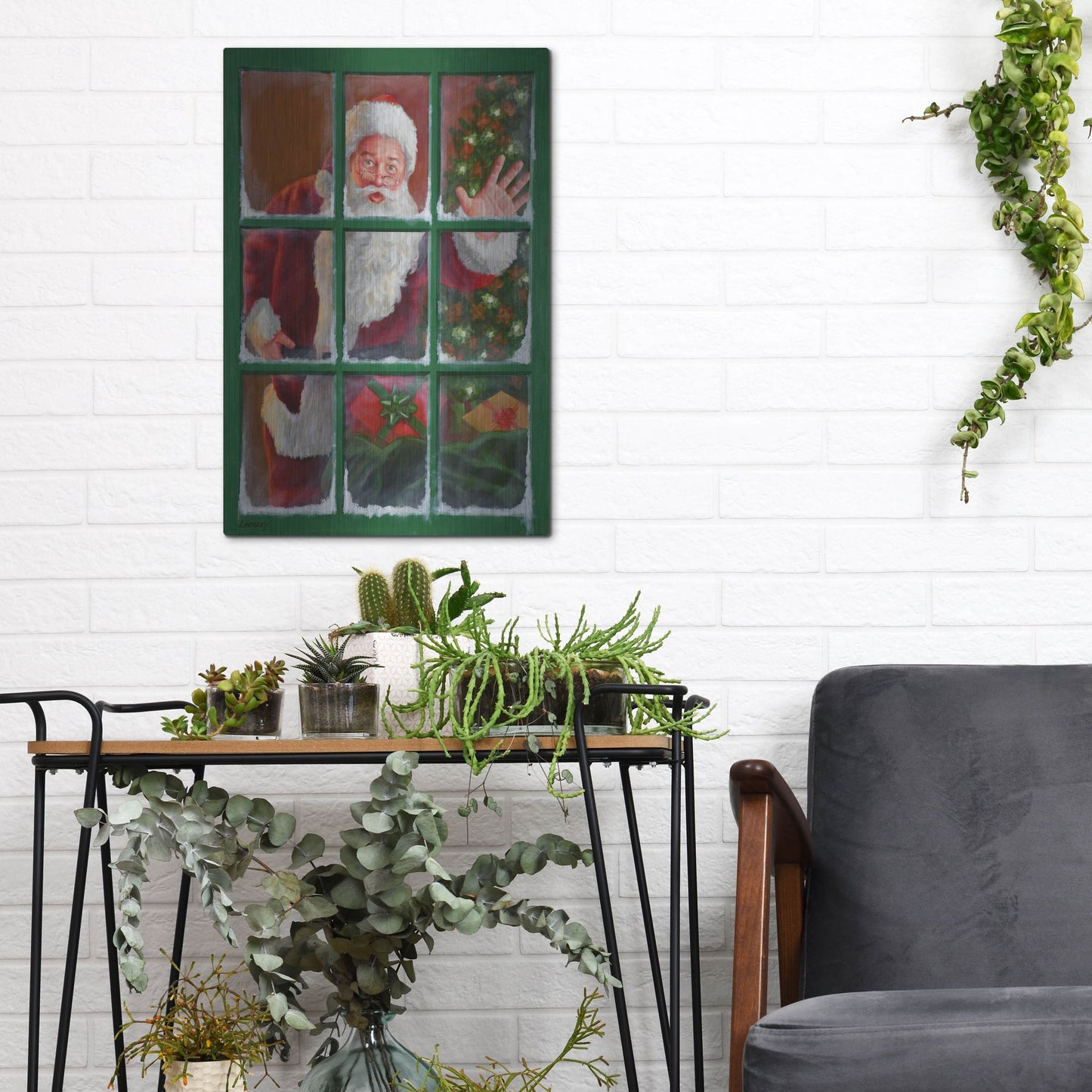 Luxe Metal Art 'Santa Window 4' by David Lindsley, Metal Wall Art,12x16