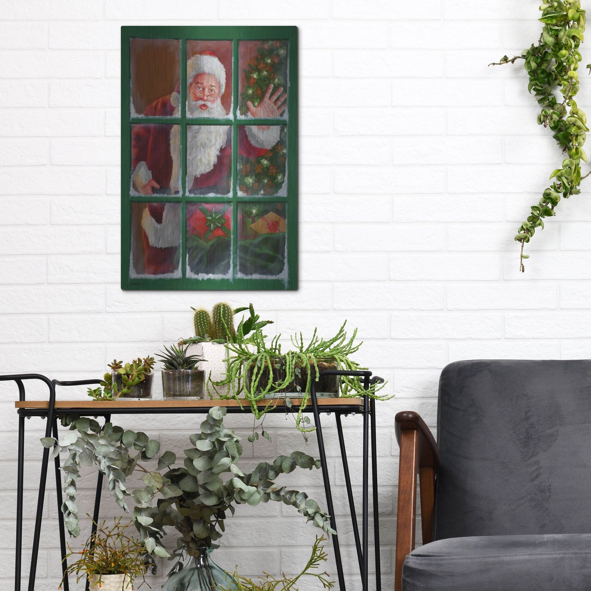 Luxe Metal Art 'Santa Window 4' by David Lindsley, Metal Wall Art,12x16