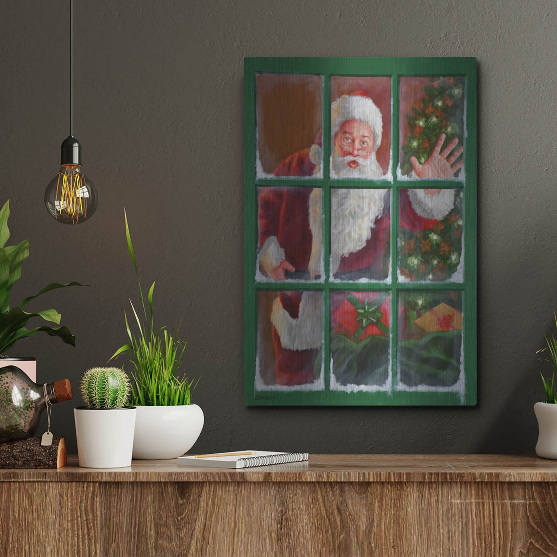 Luxe Metal Art 'Santa Window 4' by David Lindsley, Metal Wall Art,12x16