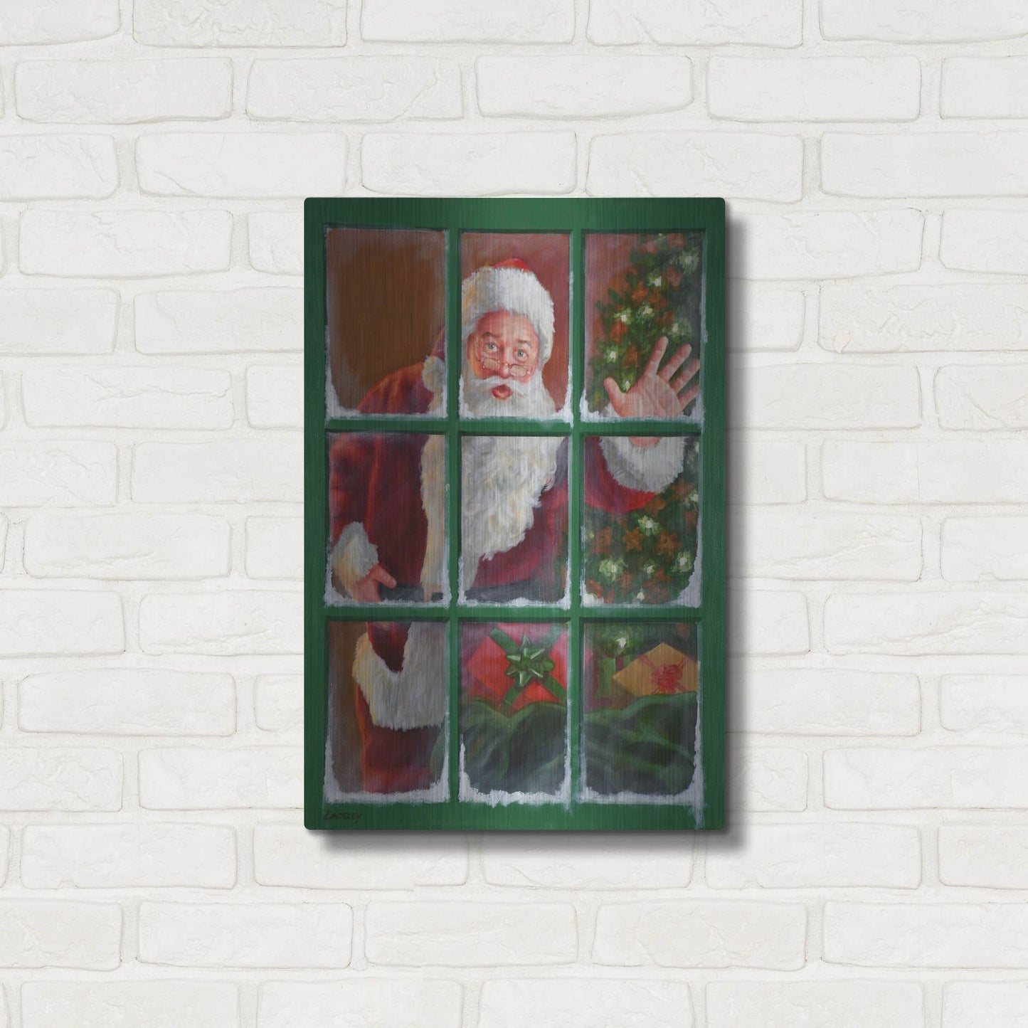 Luxe Metal Art 'Santa Window 4' by David Lindsley, Metal Wall Art,16x24