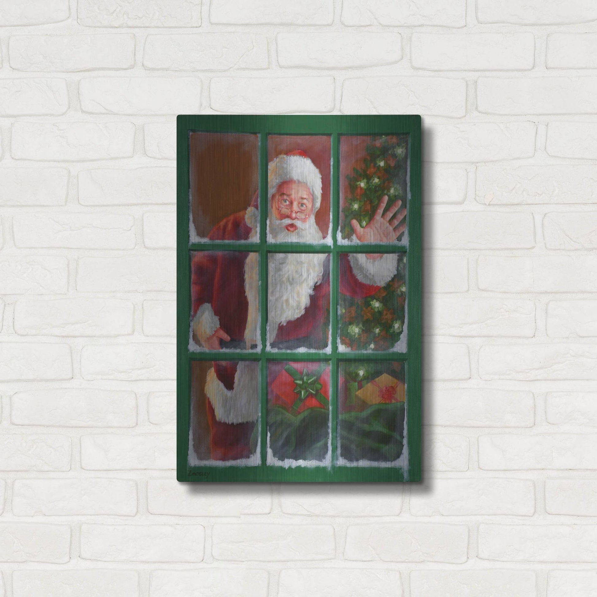 Luxe Metal Art 'Santa Window 4' by David Lindsley, Metal Wall Art,16x24