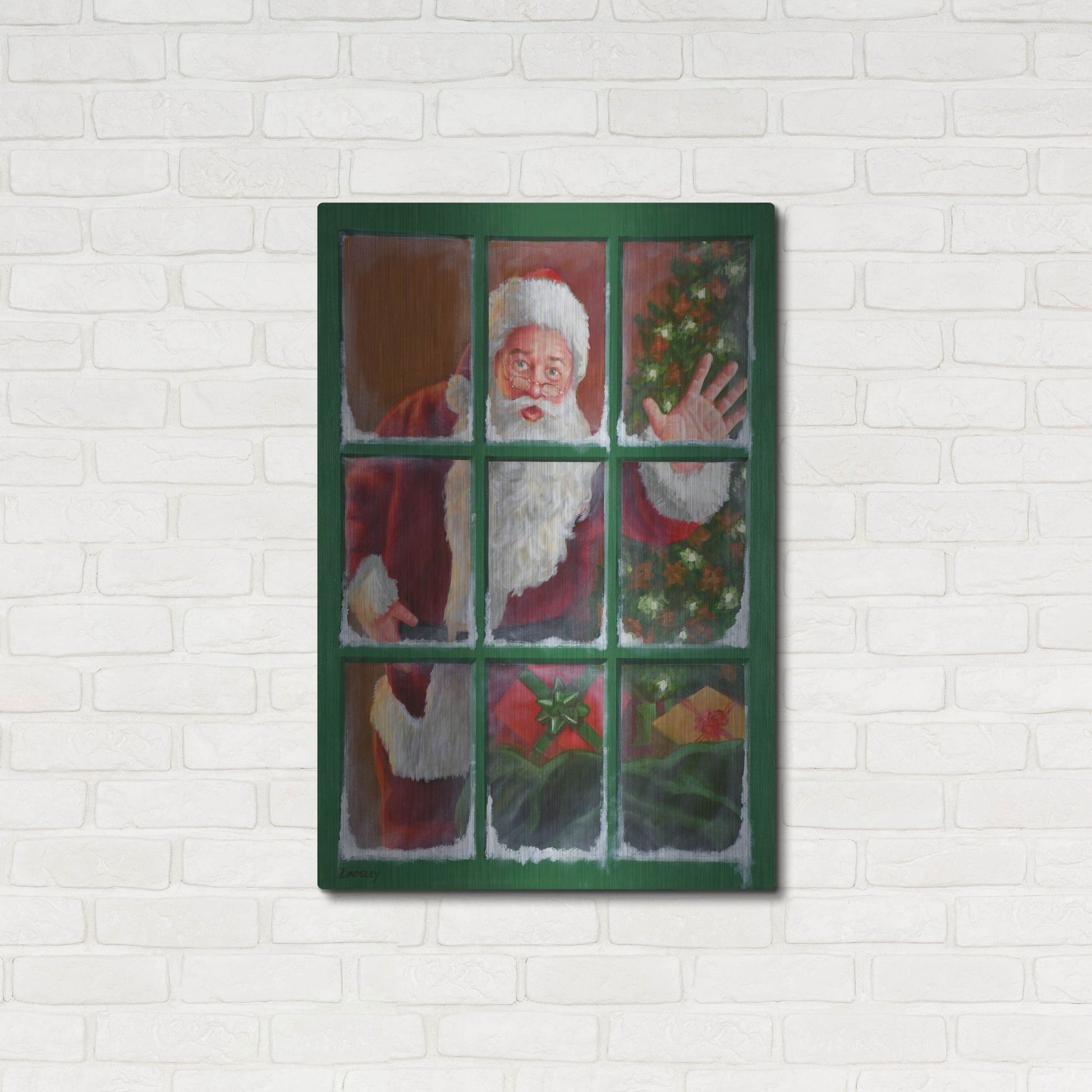 Luxe Metal Art 'Santa Window 4' by David Lindsley, Metal Wall Art,24x36