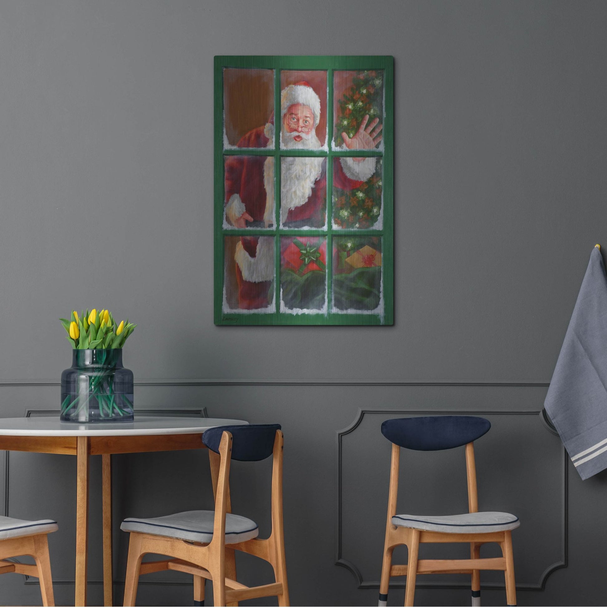 Luxe Metal Art 'Santa Window 4' by David Lindsley, Metal Wall Art,24x36