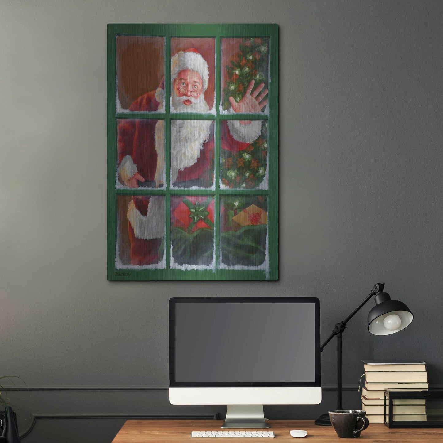 Luxe Metal Art 'Santa Window 4' by David Lindsley, Metal Wall Art,24x36