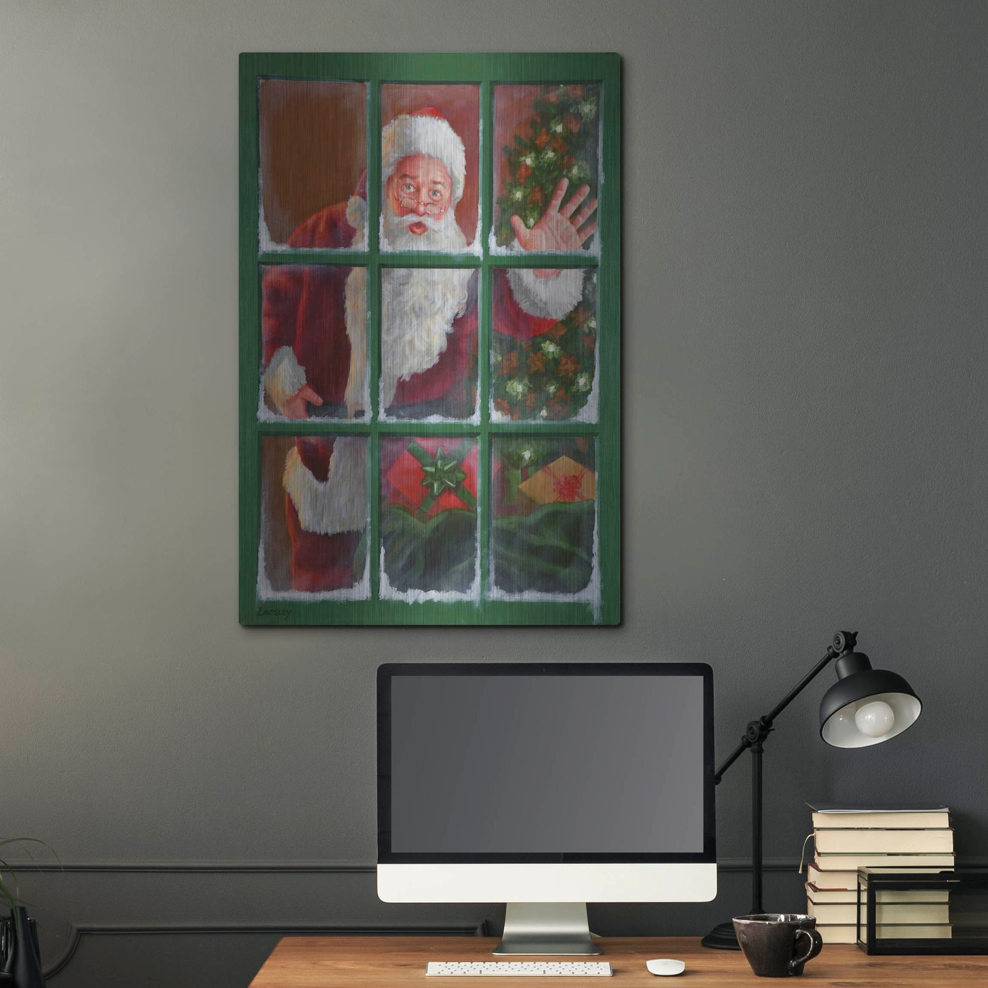 Luxe Metal Art 'Santa Window 4' by David Lindsley, Metal Wall Art,24x36