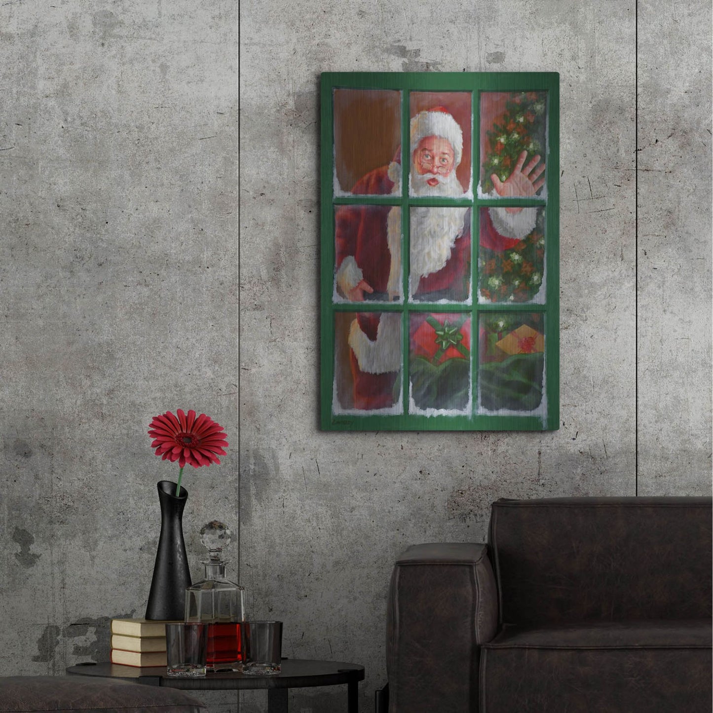 Luxe Metal Art 'Santa Window 4' by David Lindsley, Metal Wall Art,24x36