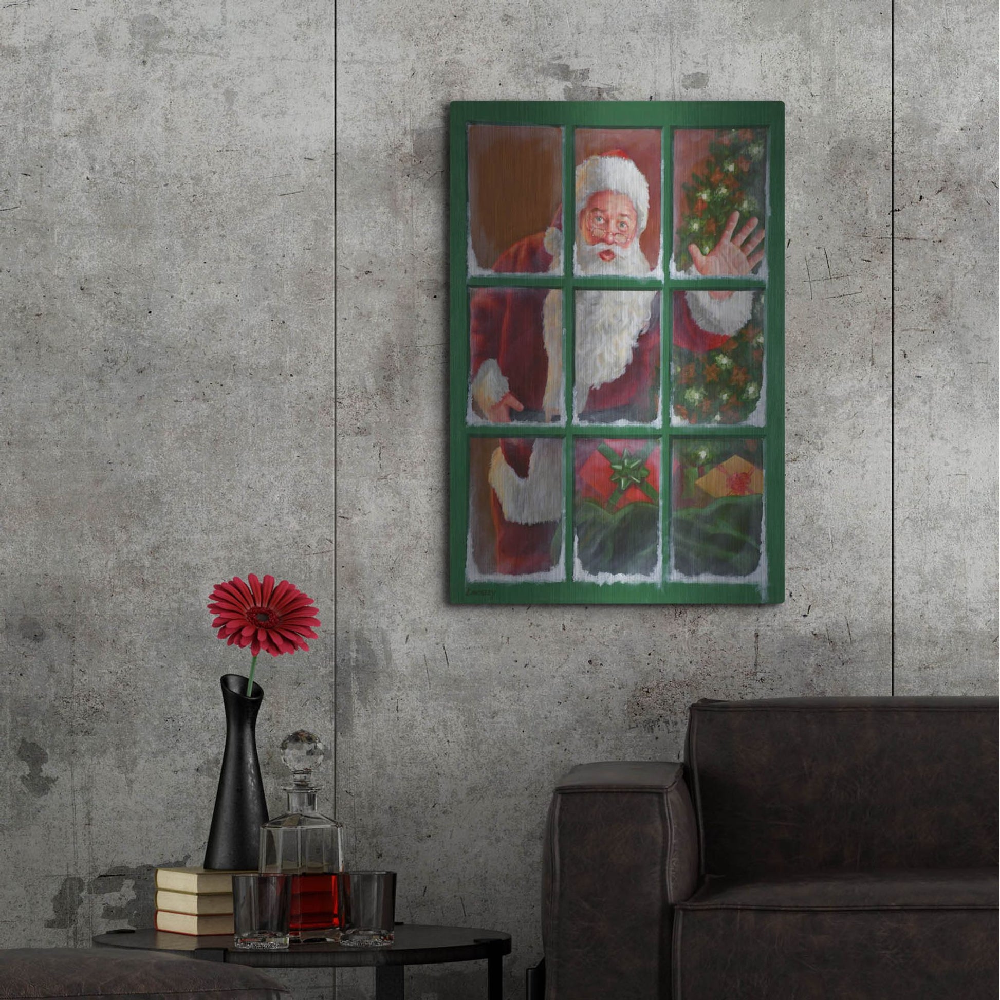 Luxe Metal Art 'Santa Window 4' by David Lindsley, Metal Wall Art,24x36