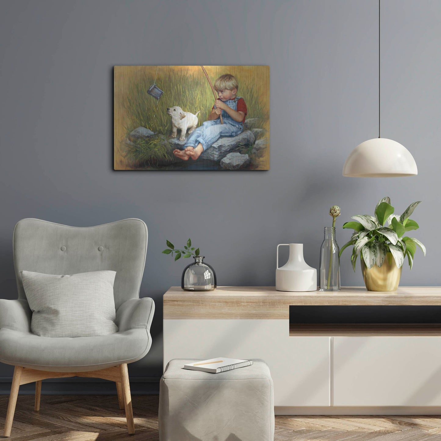 Luxe Metal Art 'Fishing Blues' by David Lindsley, Metal Wall Art,24x16