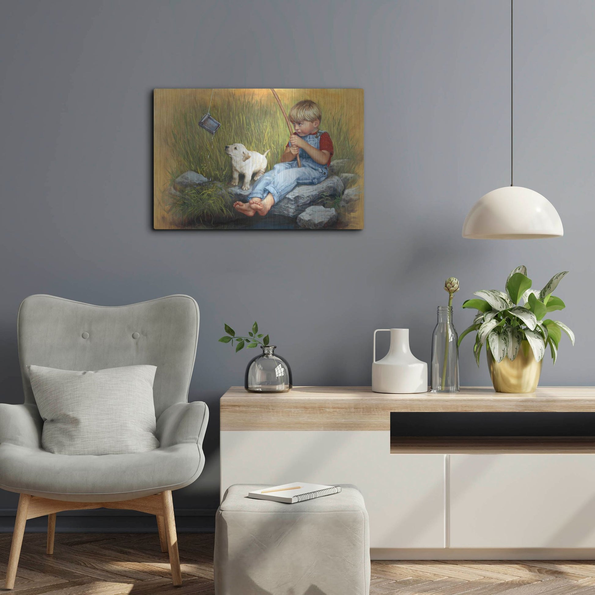 Luxe Metal Art 'Fishing Blues' by David Lindsley, Metal Wall Art,24x16