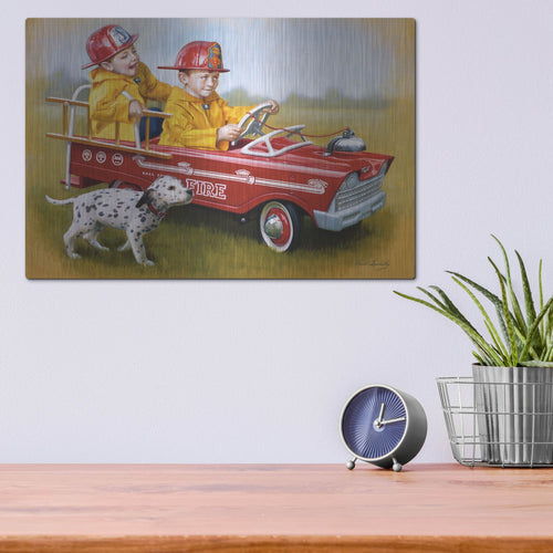 Luxe Metal Art '1959 Murray Fire Truck' by David Lindsley, Metal Wall Art,16x12