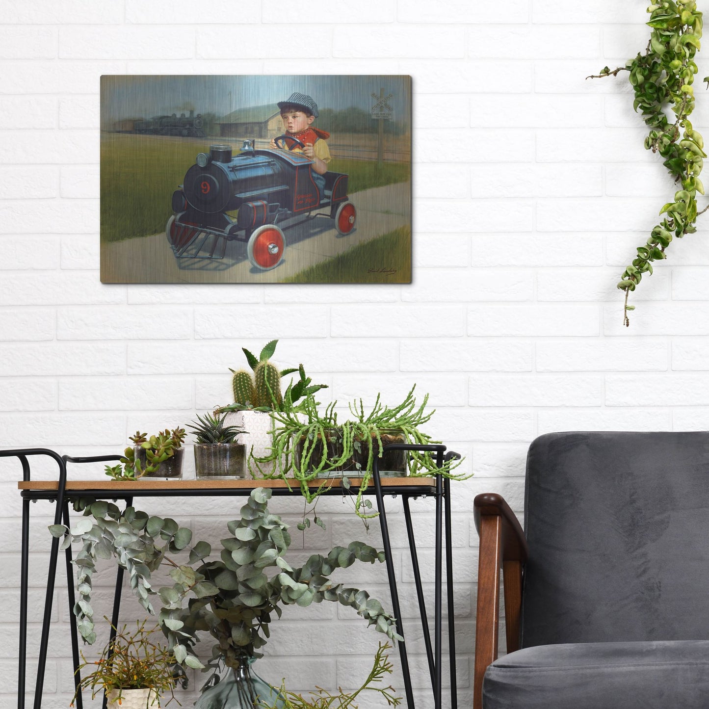 Luxe Metal Art 'Train' by David Lindsley, Metal Wall Art,16x12