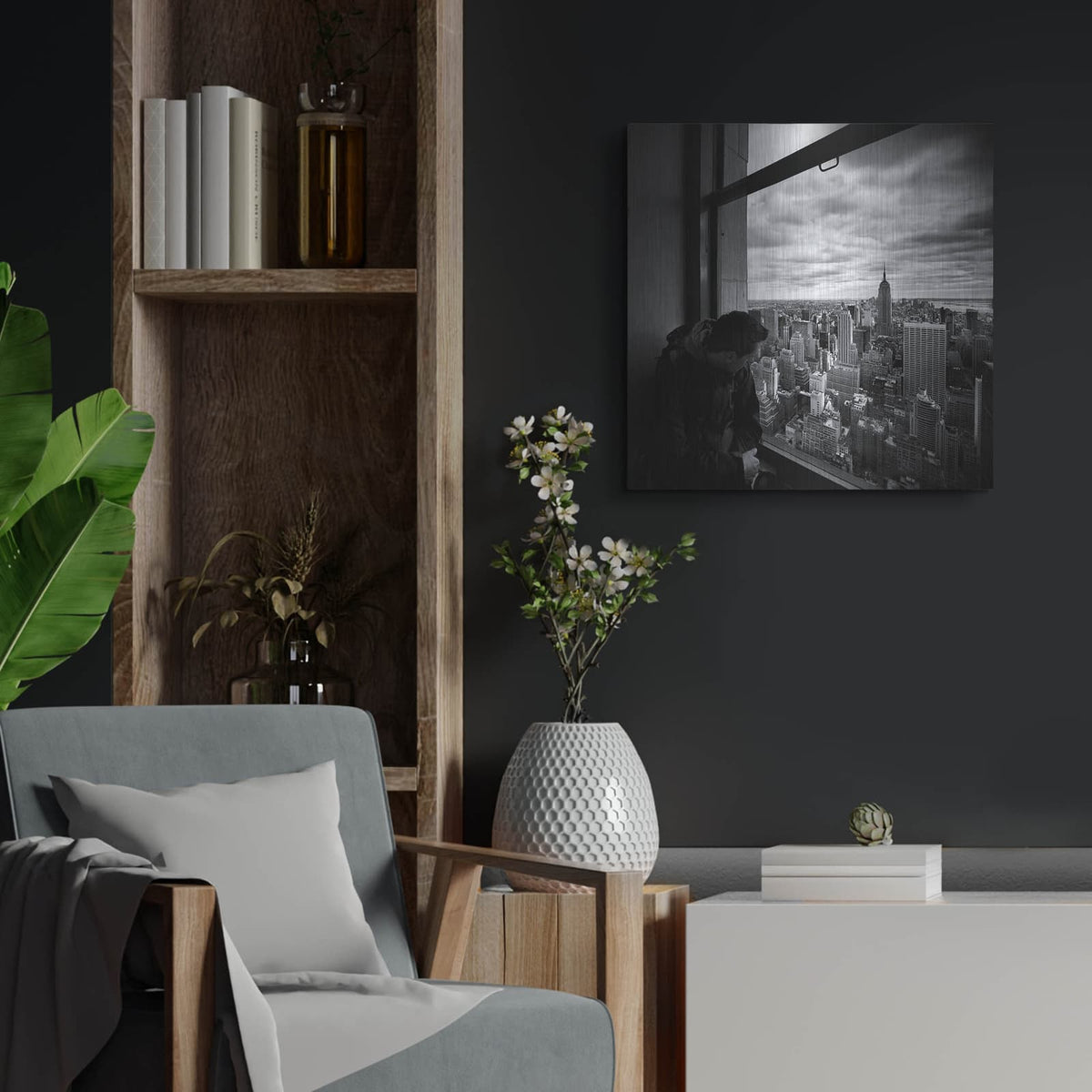 'NYC Manhattan View' by Nina Papiorek – Metal Wall Art, 24x24 room view
