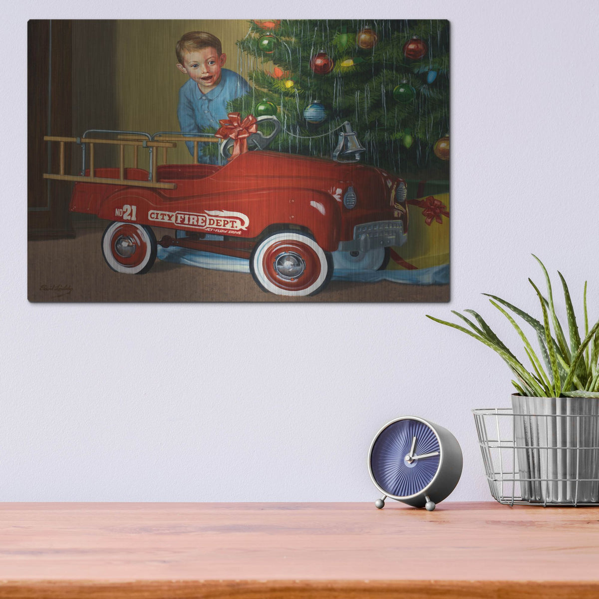Luxe Metal Art '1950 Murray Fire Truck' by David Lindsley, Metal Wall Art,16x12