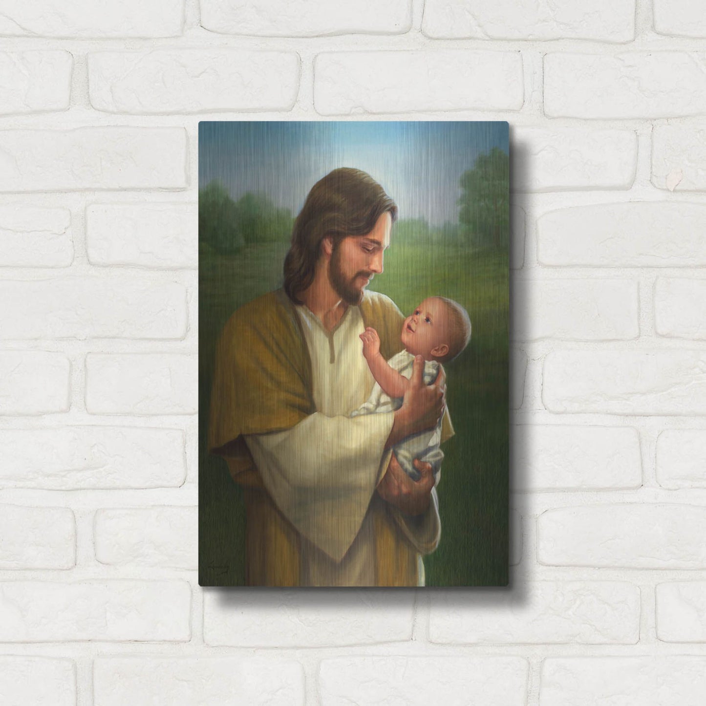 Luxe Metal Art 'Jesus And Baby' by David Lindsley, Metal Wall Art,12x16