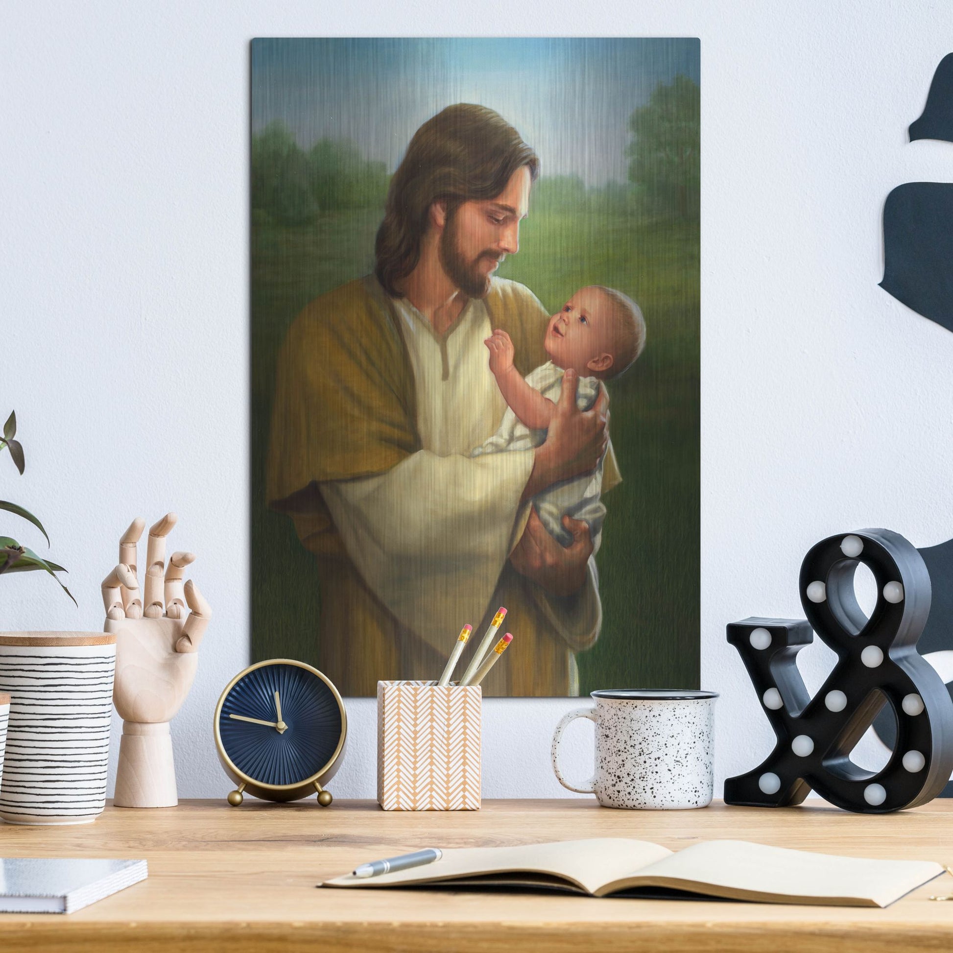 Luxe Metal Art 'Jesus And Baby' by David Lindsley, Metal Wall Art,12x16