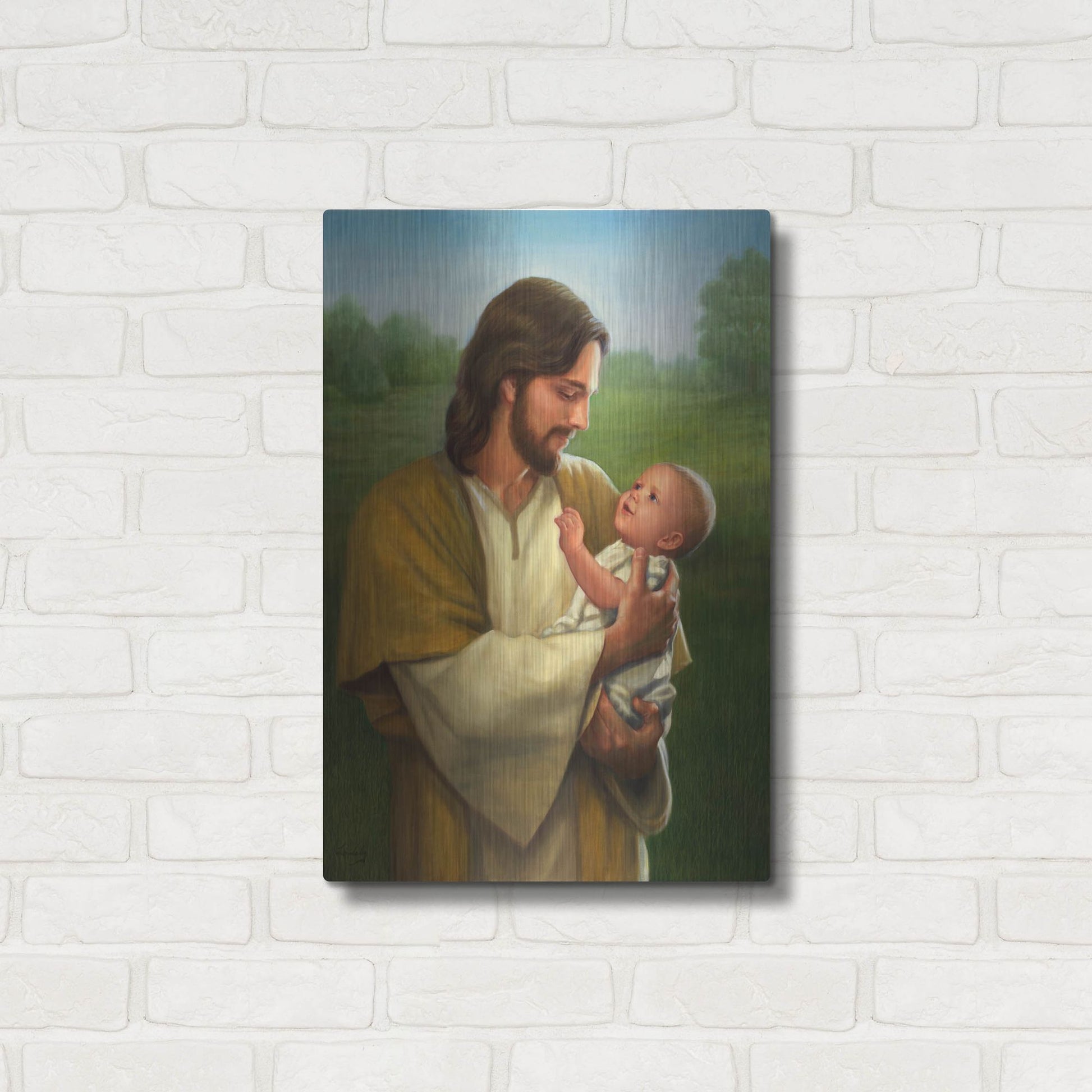 Luxe Metal Art 'Jesus And Baby' by David Lindsley, Metal Wall Art,16x24
