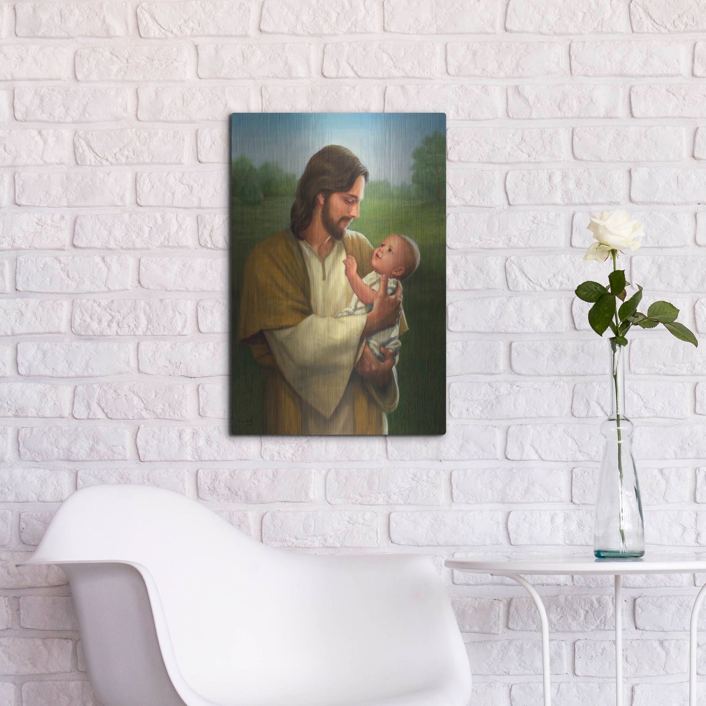 Luxe Metal Art 'Jesus And Baby' by David Lindsley, Metal Wall Art,16x24