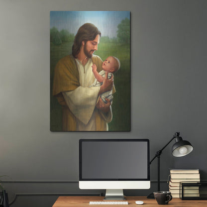 Luxe Metal Art 'Jesus And Baby' by David Lindsley, Metal Wall Art,24x36