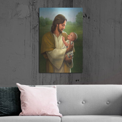 Luxe Metal Art 'Jesus And Baby' by David Lindsley, Metal Wall Art,24x36