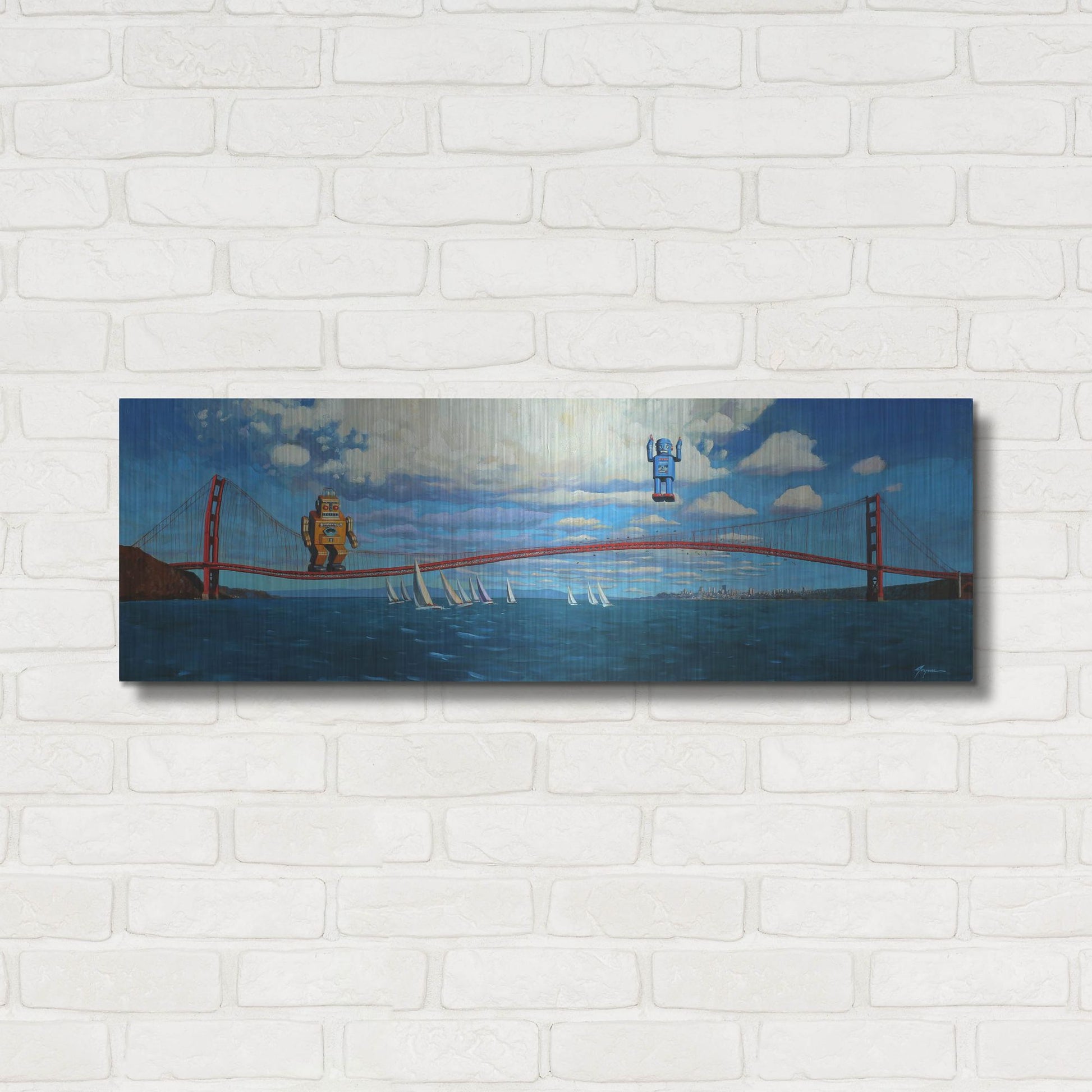 Luxe Metal Art 'Golden Gaters' by Eric Joyner, Metal Wall Art,36x12