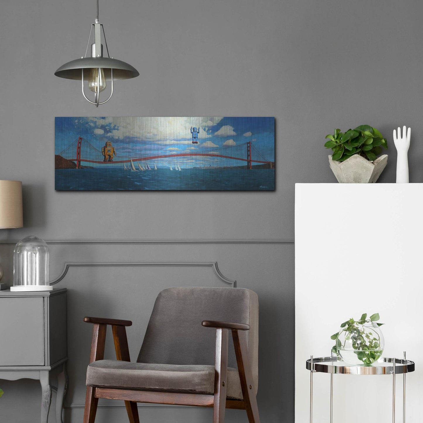 Luxe Metal Art 'Golden Gaters' by Eric Joyner, Metal Wall Art,36x12