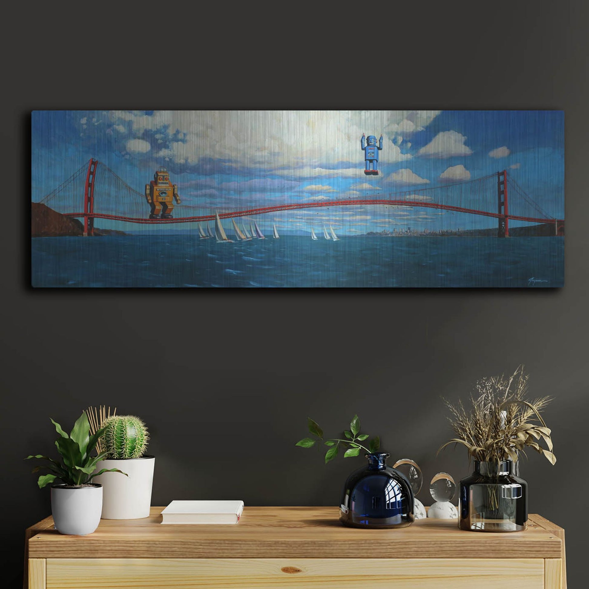 Luxe Metal Art 'Golden Gaters' by Eric Joyner, Metal Wall Art,36x12