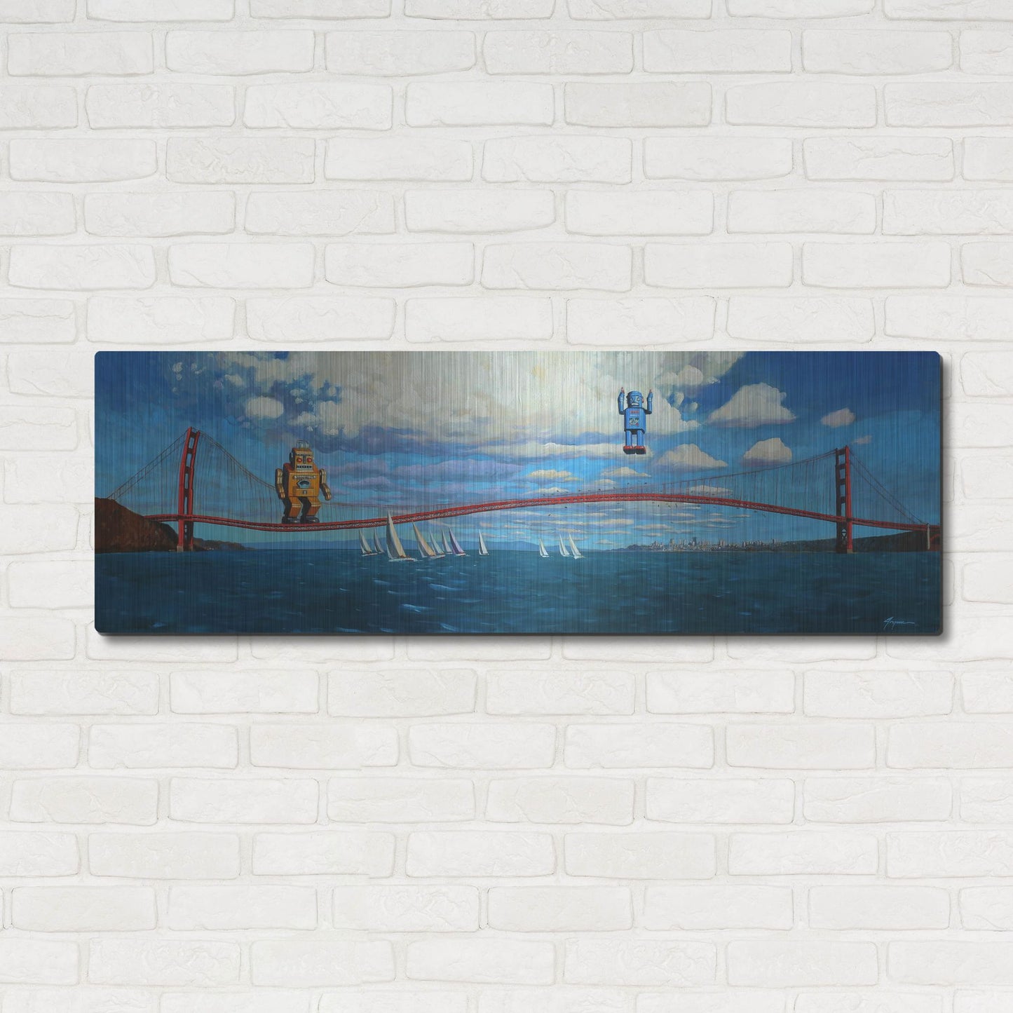 Luxe Metal Art 'Golden Gaters' by Eric Joyner, Metal Wall Art,48x16