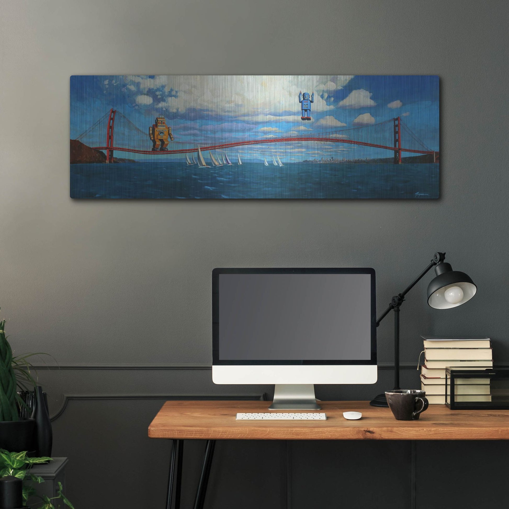 Luxe Metal Art 'Golden Gaters' by Eric Joyner, Metal Wall Art,48x16