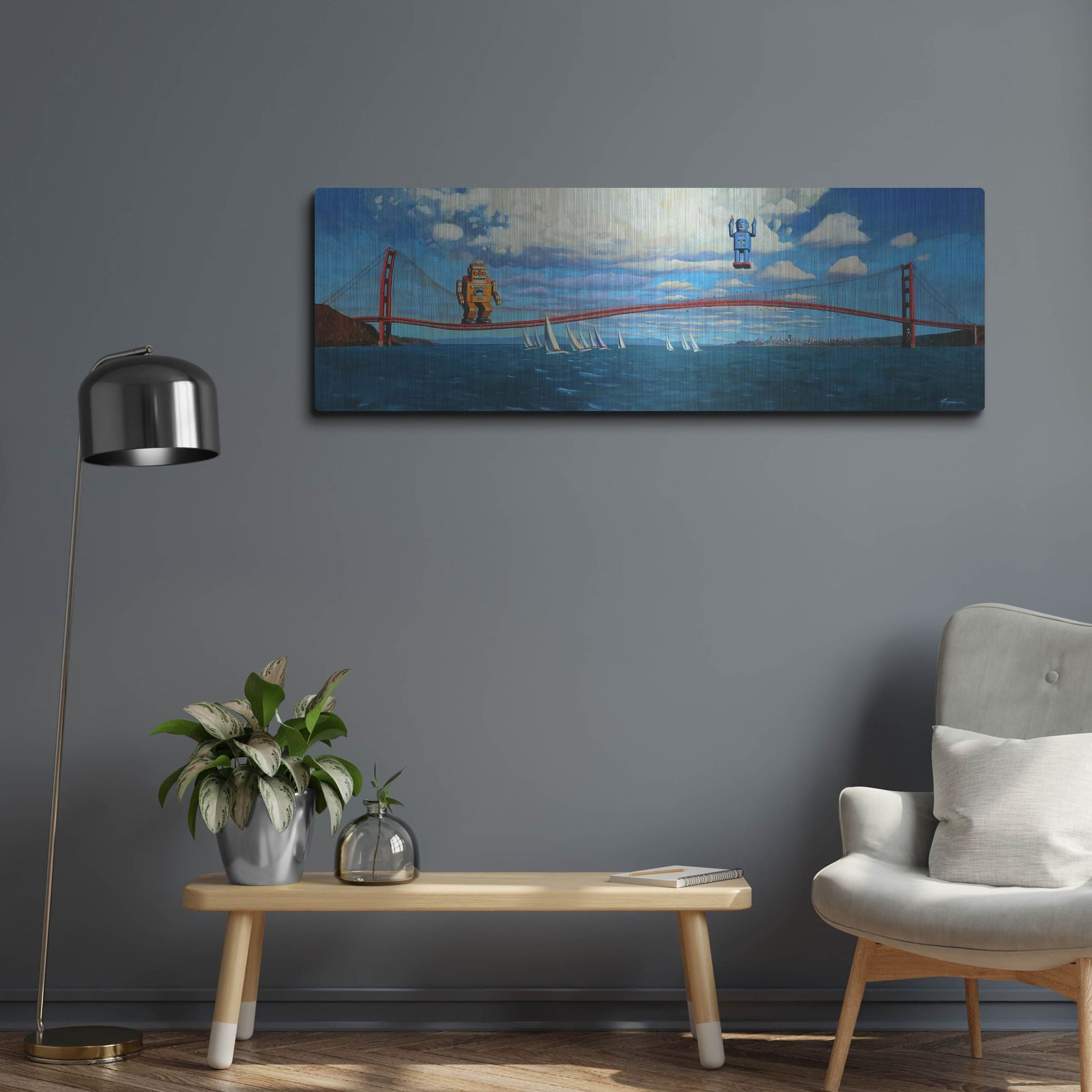 Luxe Metal Art 'Golden Gaters' by Eric Joyner, Metal Wall Art,48x16