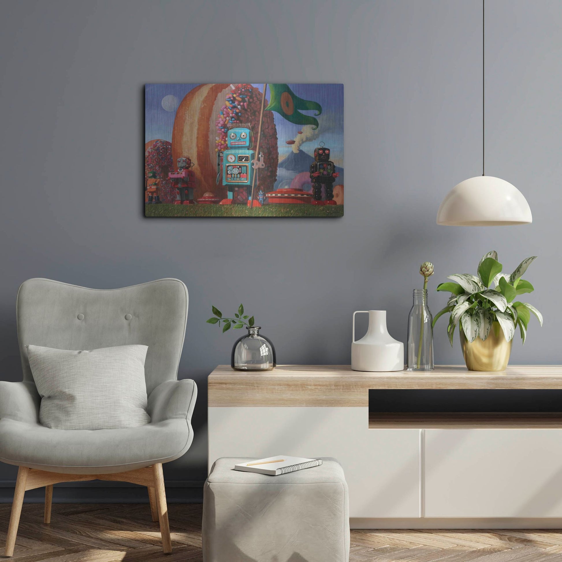 Luxe Metal Art 'Landing Party 7' by Eric Joyner, Metal Wall Art,24x16