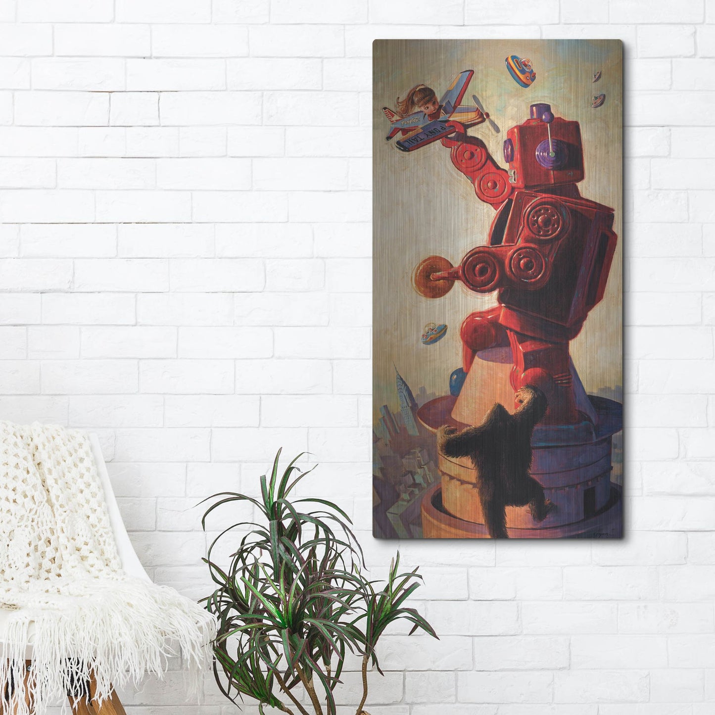 Luxe Metal Art 'Robo Kong' by Eric Joyner, Metal Wall Art,24x48