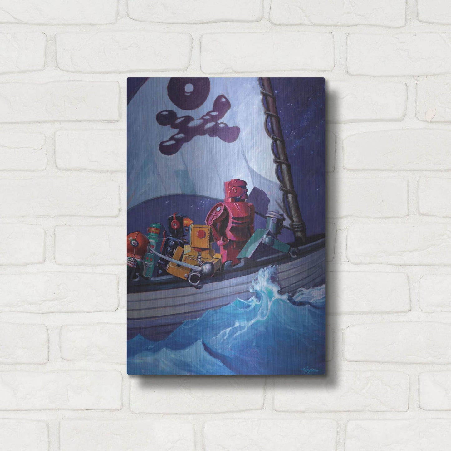 Luxe Metal Art 'Robo Pirates CMYK' by Eric Joyner, Metal Wall Art,12x16
