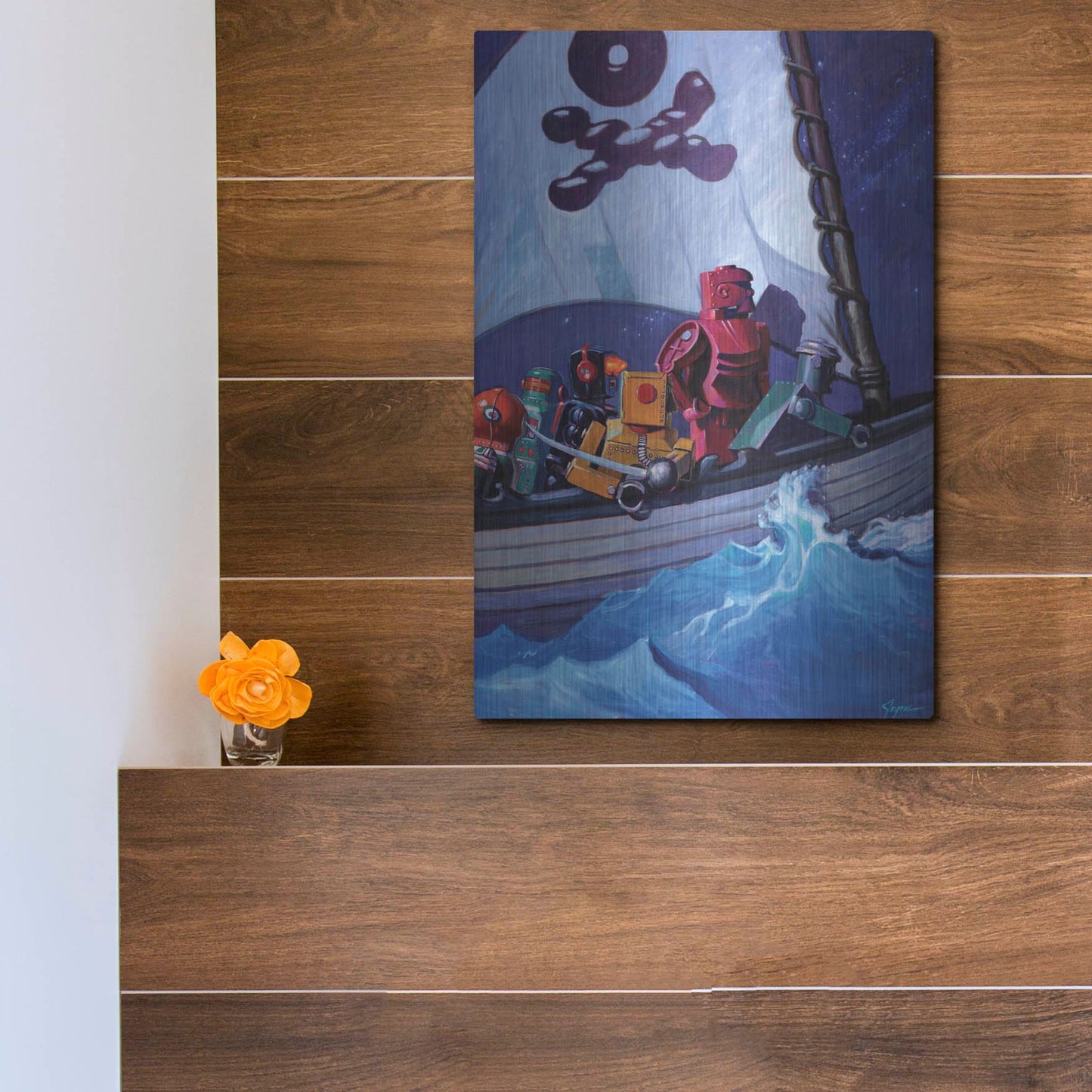 Luxe Metal Art 'Robo Pirates CMYK' by Eric Joyner, Metal Wall Art,12x16