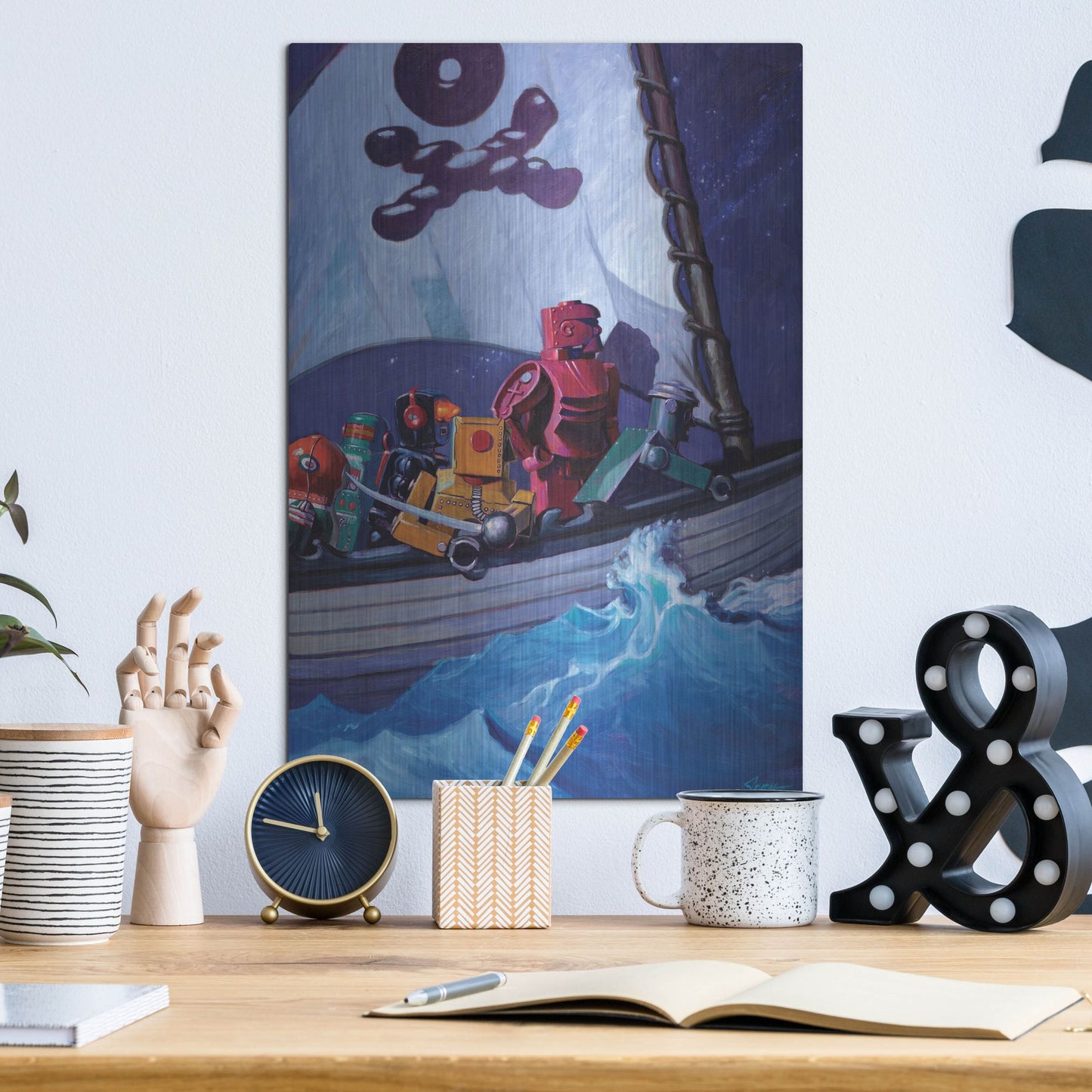 Luxe Metal Art 'Robo Pirates CMYK' by Eric Joyner, Metal Wall Art,12x16