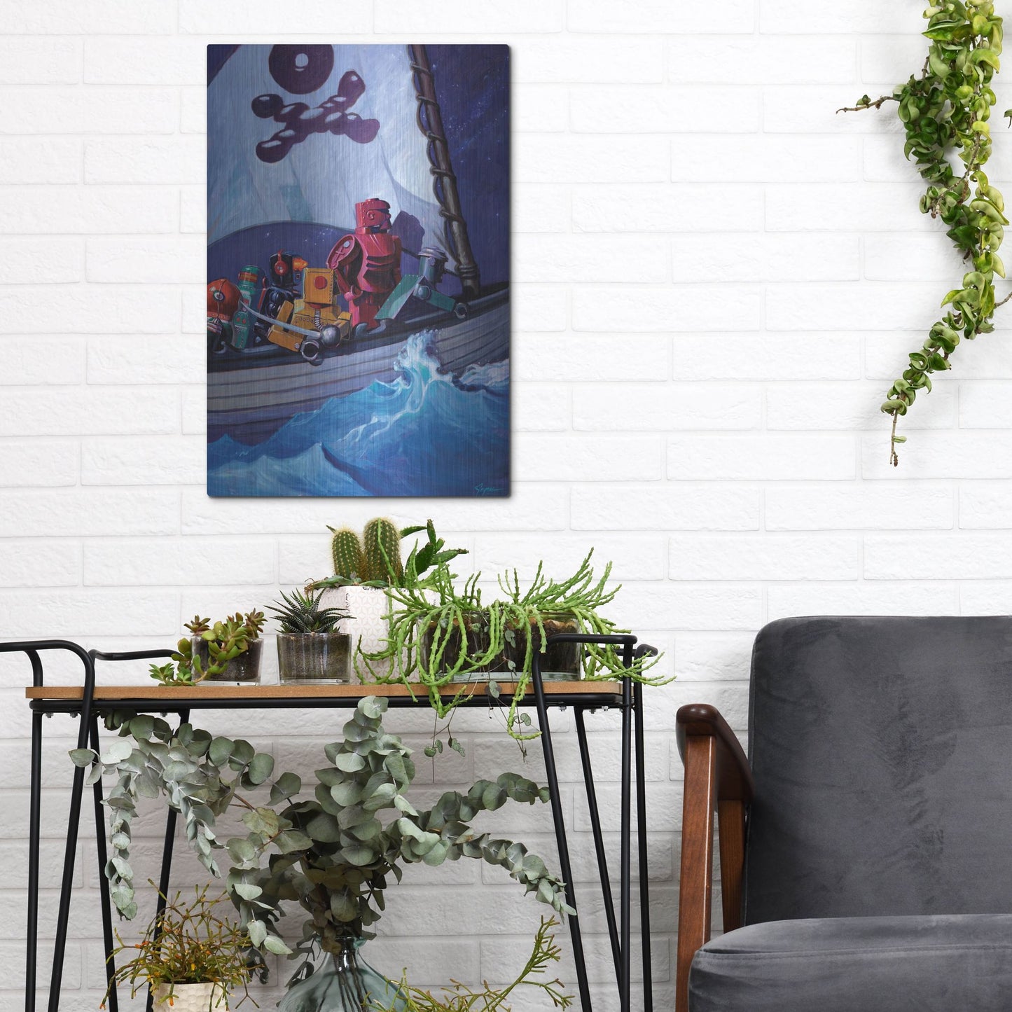 Luxe Metal Art 'Robo Pirates CMYK' by Eric Joyner, Metal Wall Art,12x16