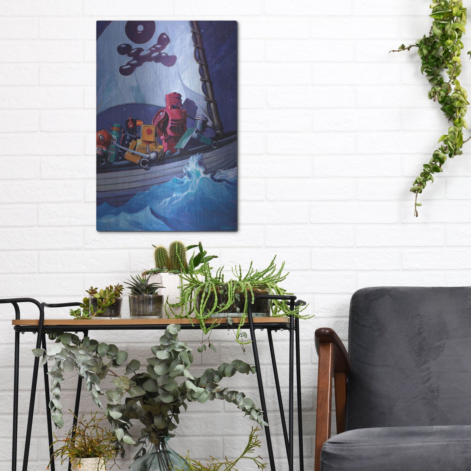 Luxe Metal Art 'Robo Pirates CMYK' by Eric Joyner, Metal Wall Art,12x16