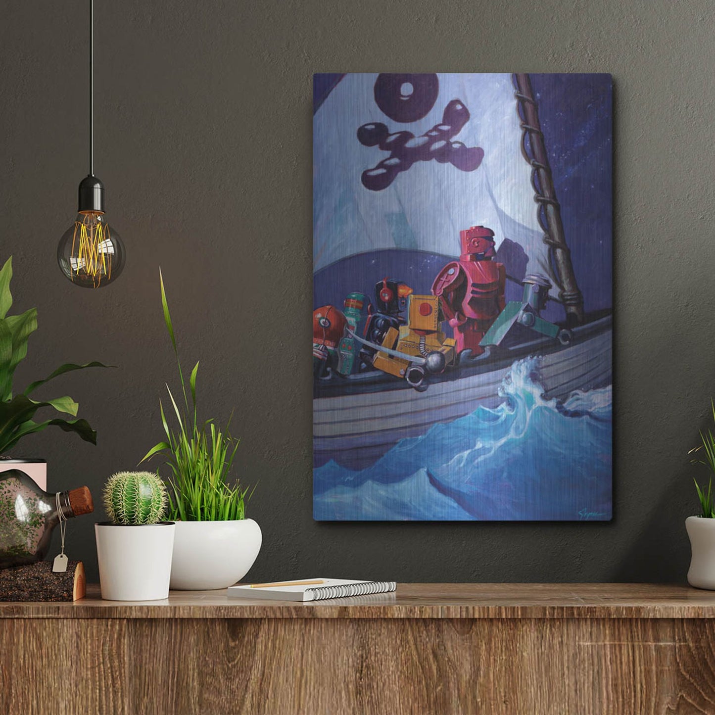 Luxe Metal Art 'Robo Pirates CMYK' by Eric Joyner, Metal Wall Art,12x16