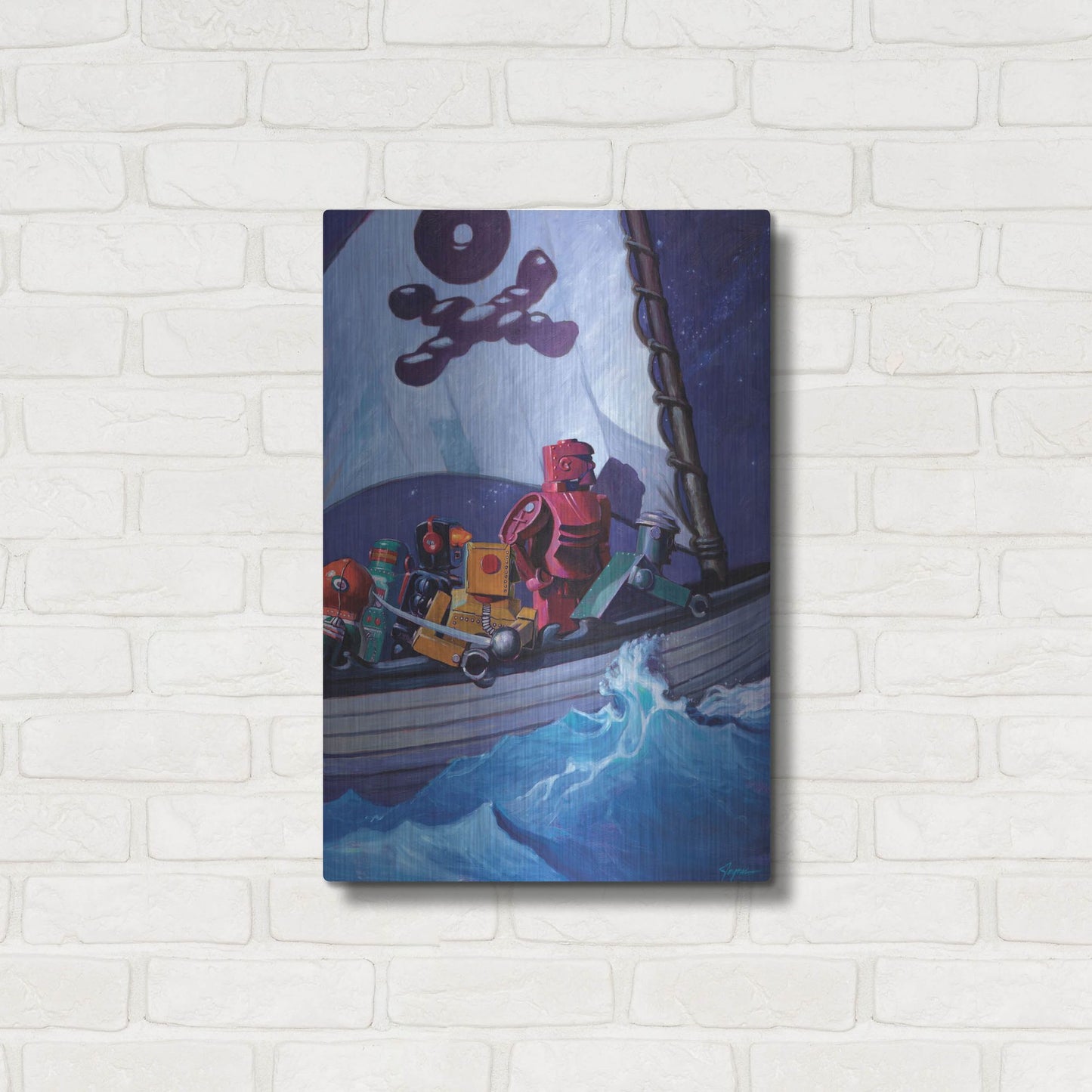 Luxe Metal Art 'Robo Pirates CMYK' by Eric Joyner, Metal Wall Art,16x24