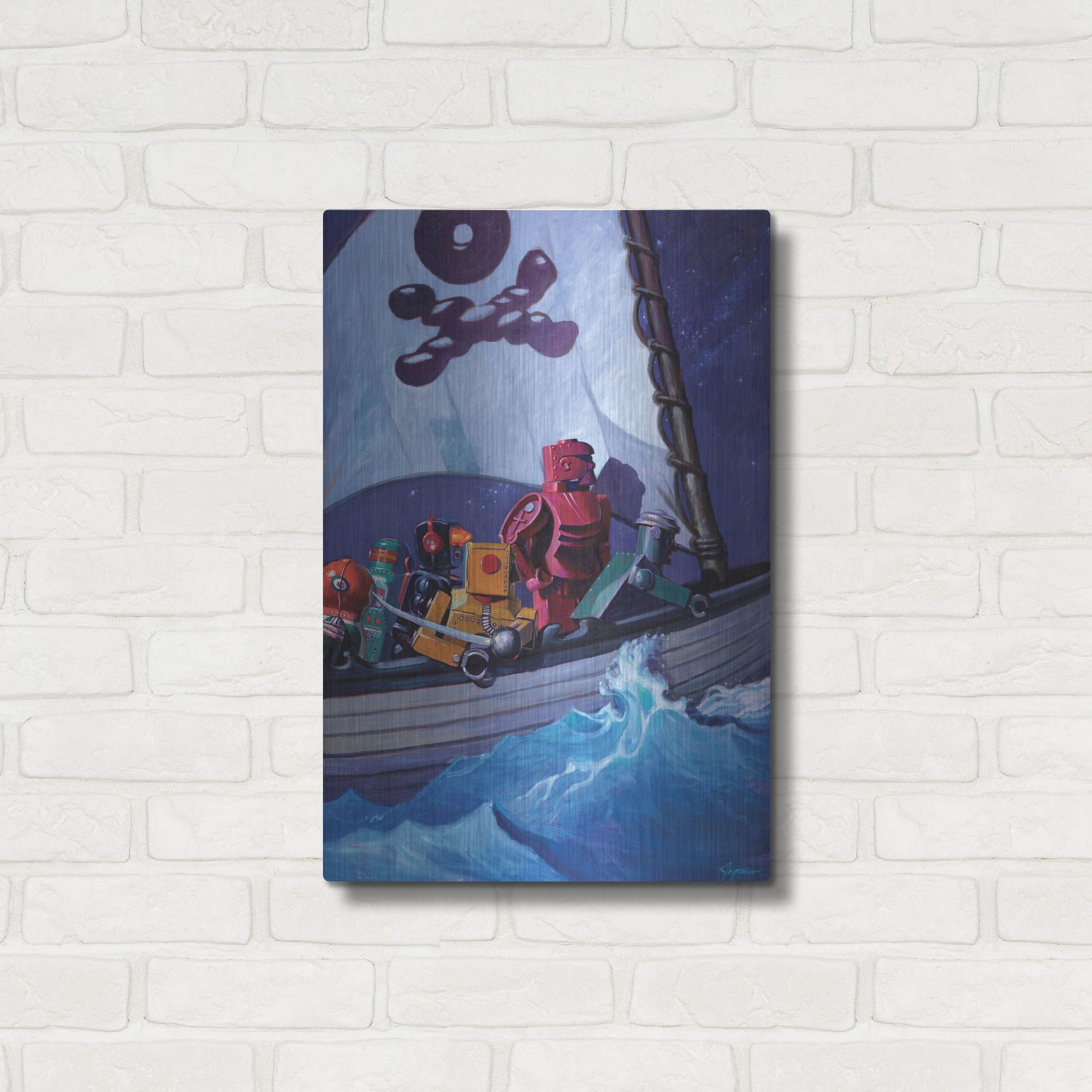 Luxe Metal Art 'Robo Pirates CMYK' by Eric Joyner, Metal Wall Art,16x24