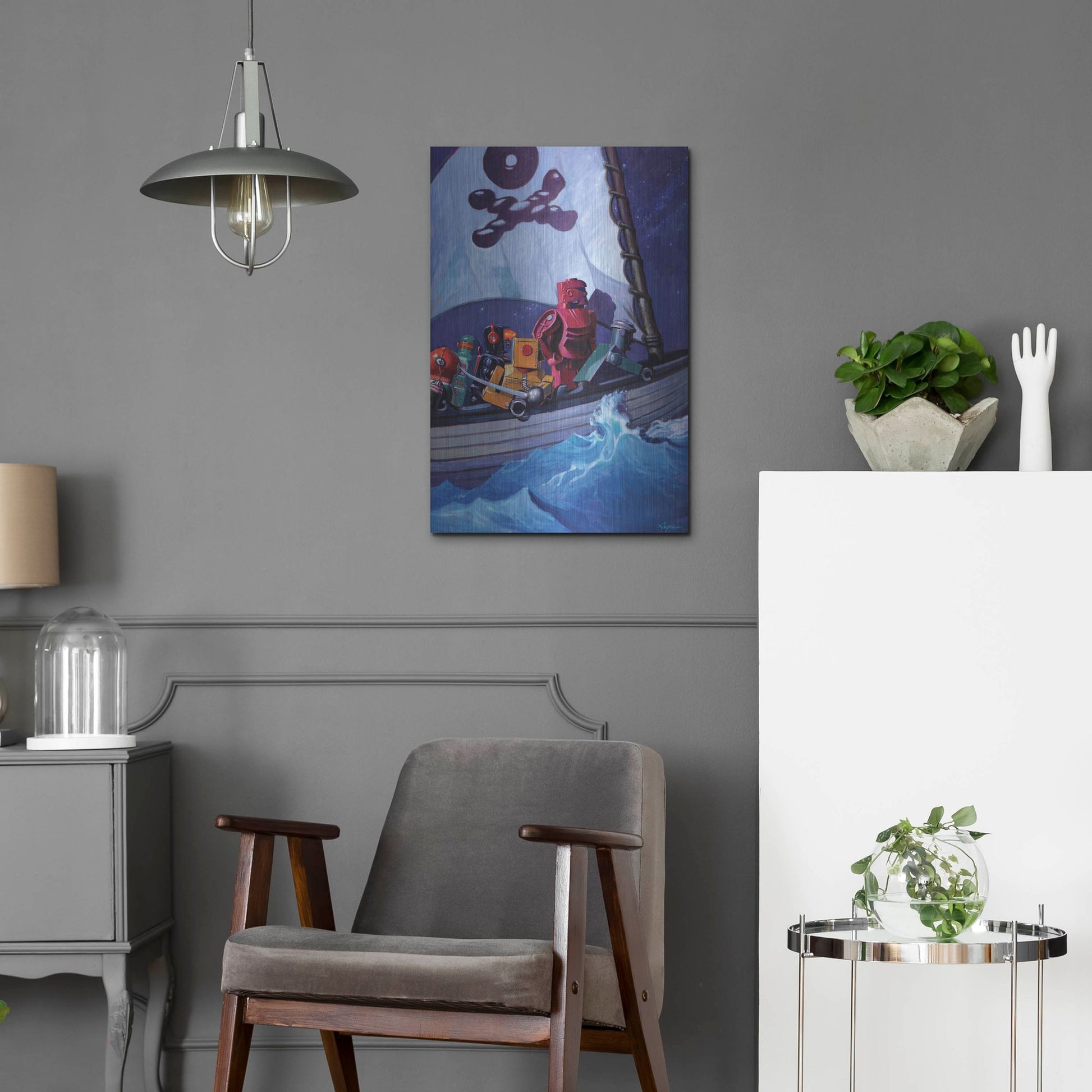 Luxe Metal Art 'Robo Pirates CMYK' by Eric Joyner, Metal Wall Art,16x24