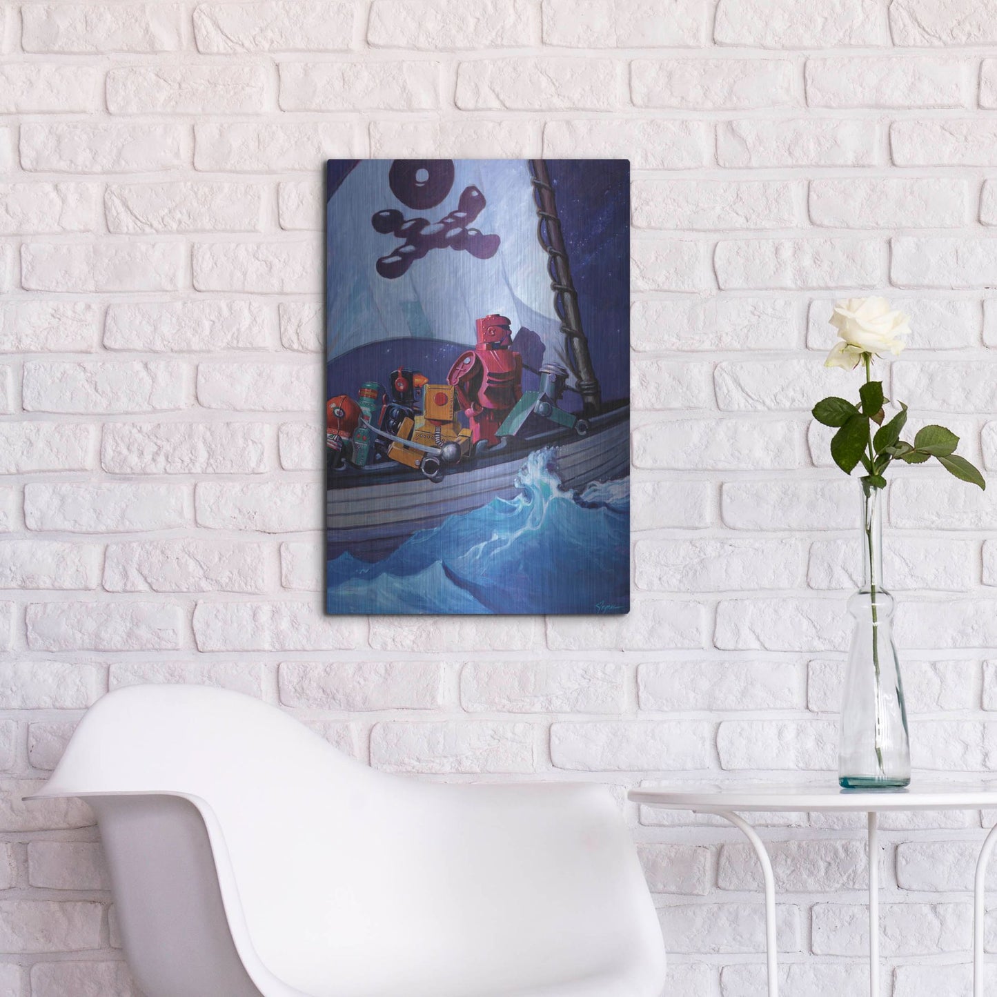 Luxe Metal Art 'Robo Pirates CMYK' by Eric Joyner, Metal Wall Art,16x24