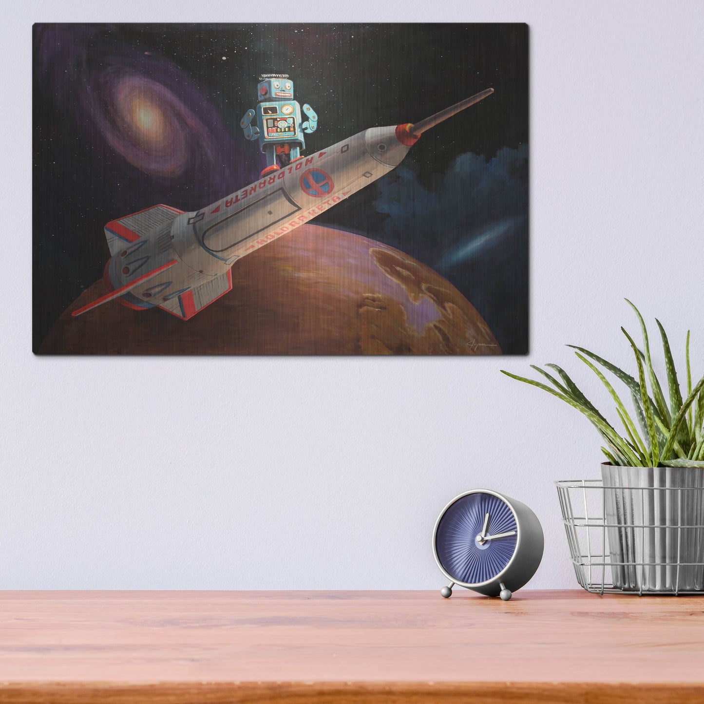 Luxe Metal Art 'Rocket Surfer' by Eric Joyner, Metal Wall Art,16x12