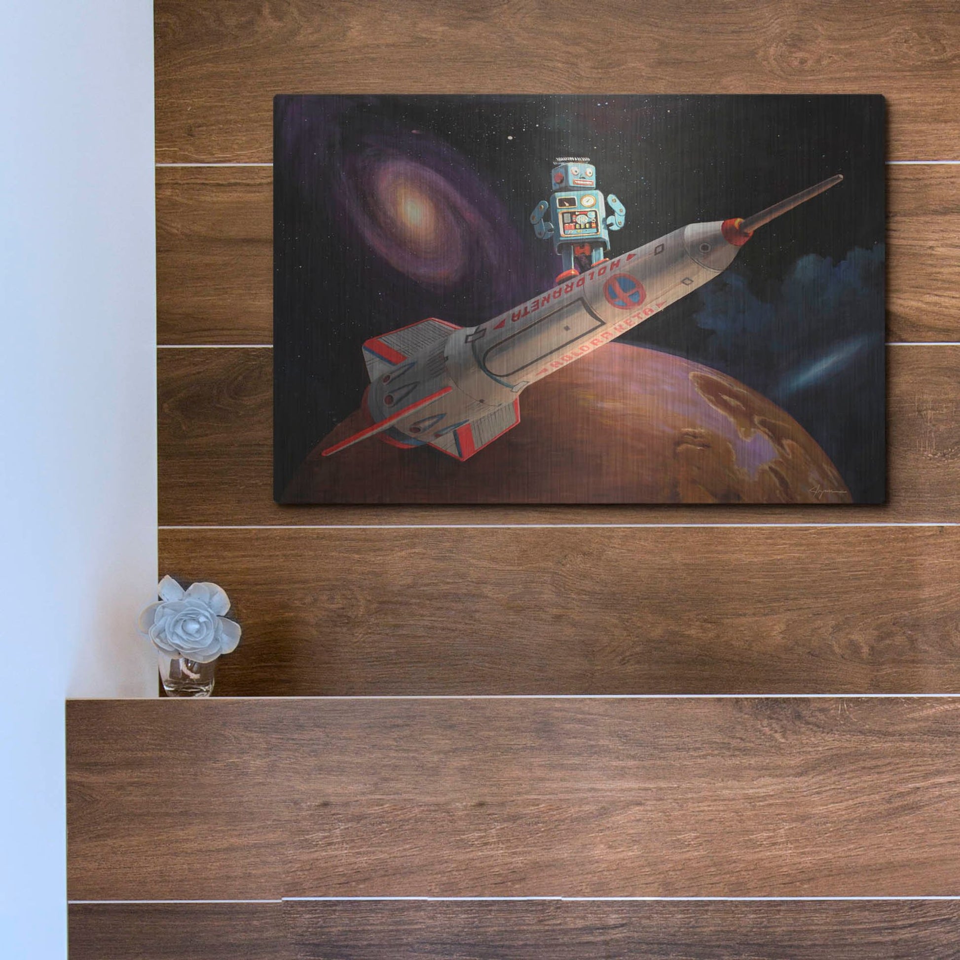 Luxe Metal Art 'Rocket Surfer' by Eric Joyner, Metal Wall Art,16x12