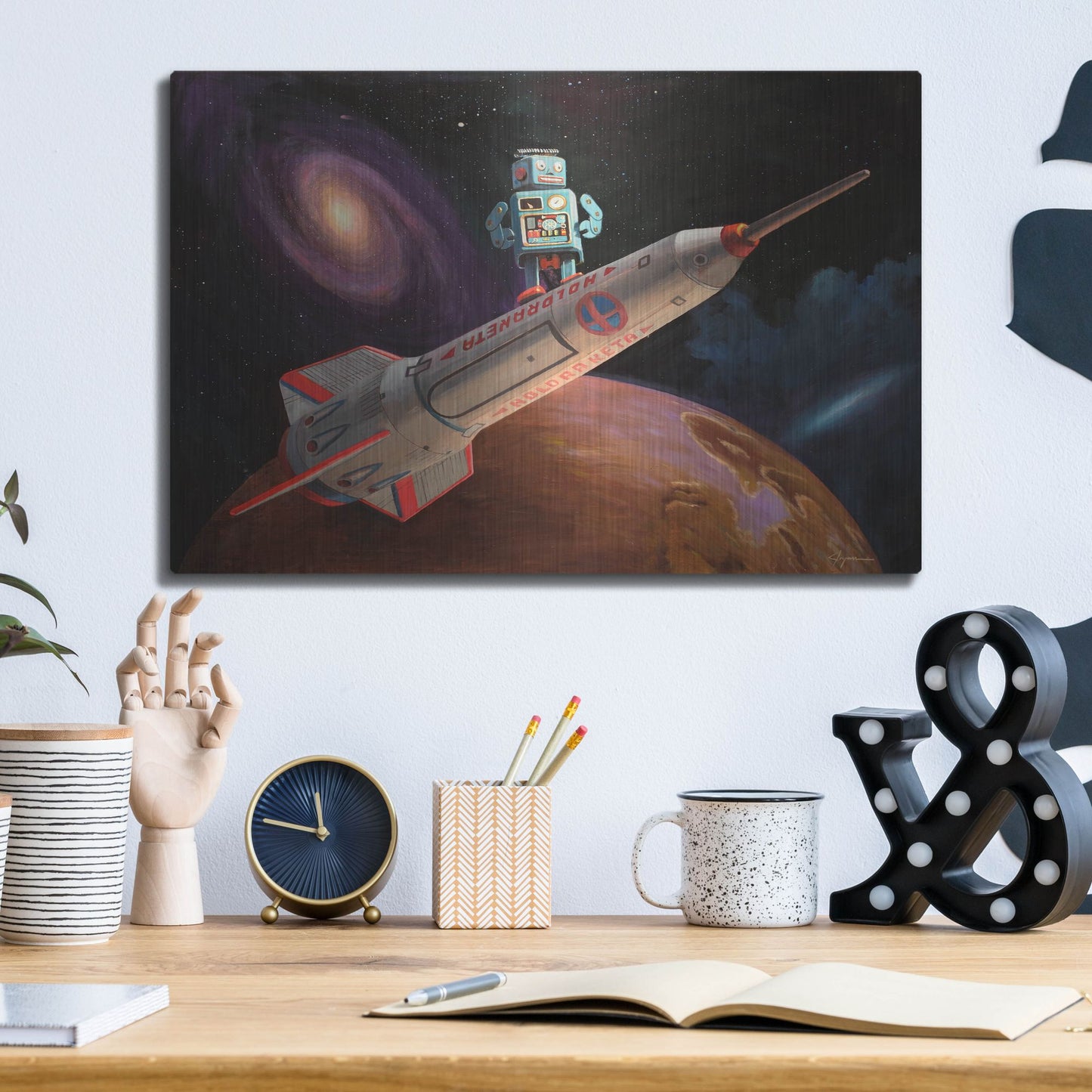 Luxe Metal Art 'Rocket Surfer' by Eric Joyner, Metal Wall Art,16x12